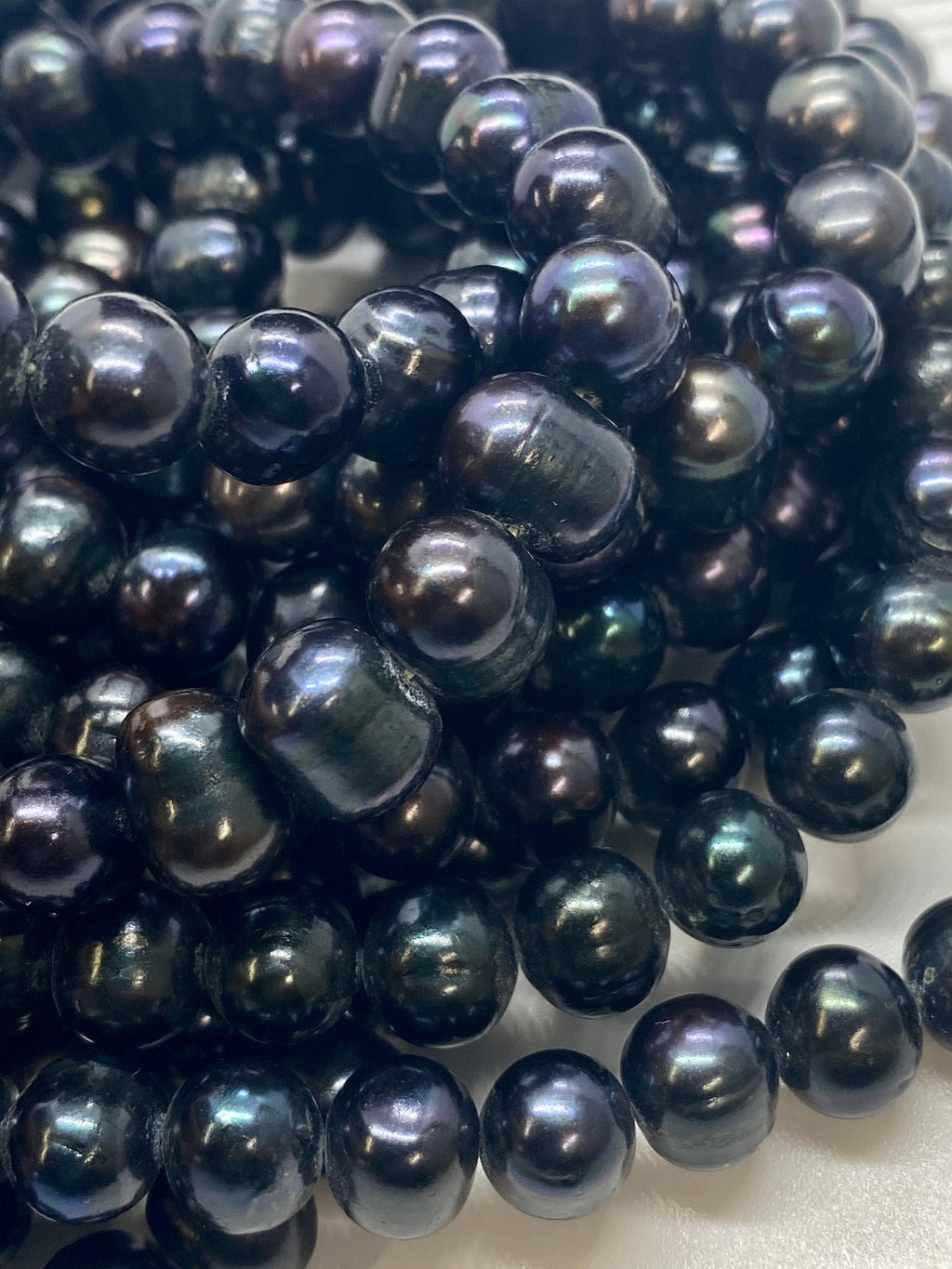 A-AA 8-10mm Round Potato Freshwater Pearl, 15" full strand Black navy peacock pearl, luster loose pearl beads Excellent Bargain #RS2067AB
