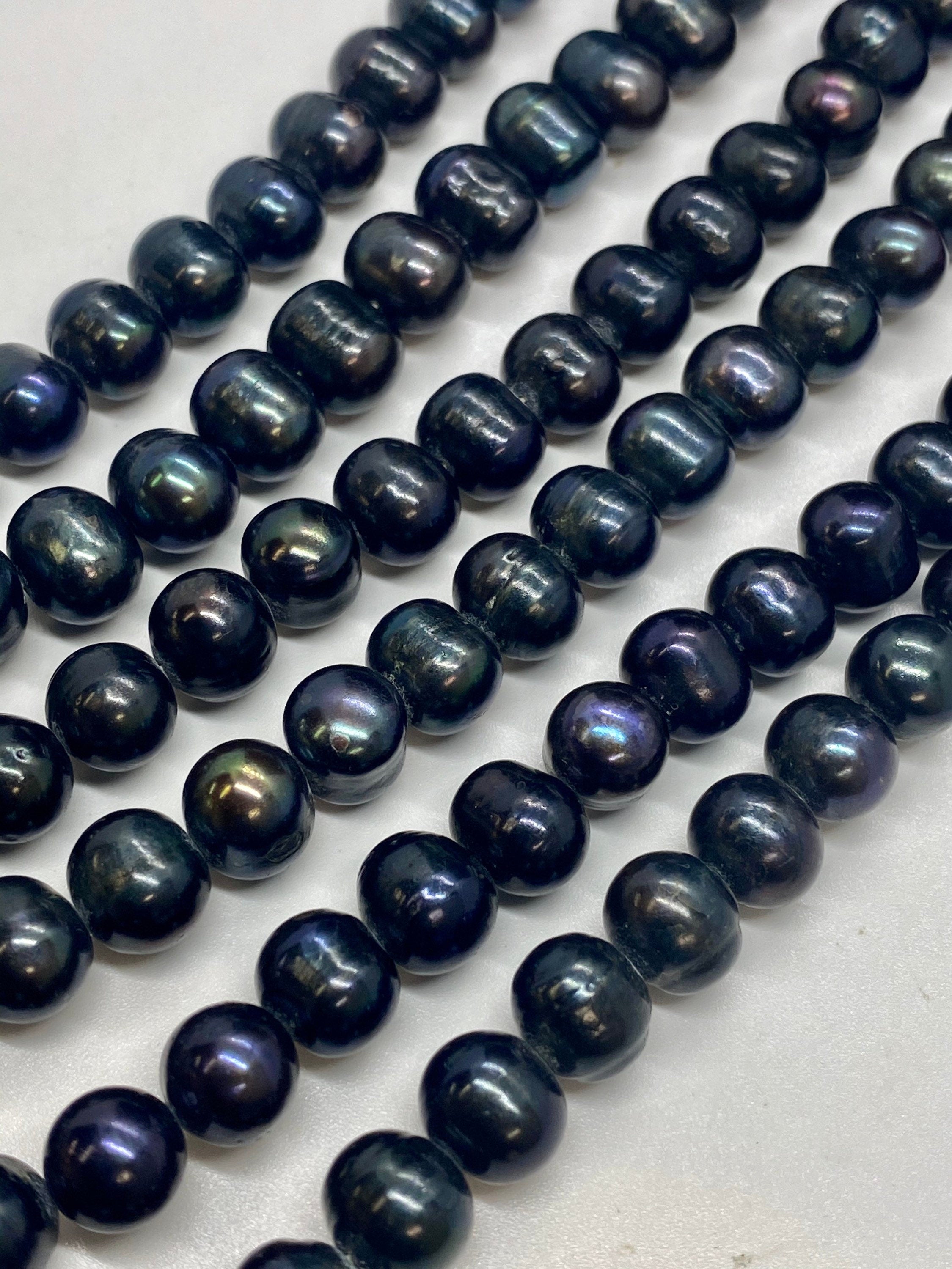 A-AA 8-10mm Round Potato Freshwater Pearl, 15" full strand Black navy peacock pearl, luster loose pearl beads Excellent Bargain #RS2067AB