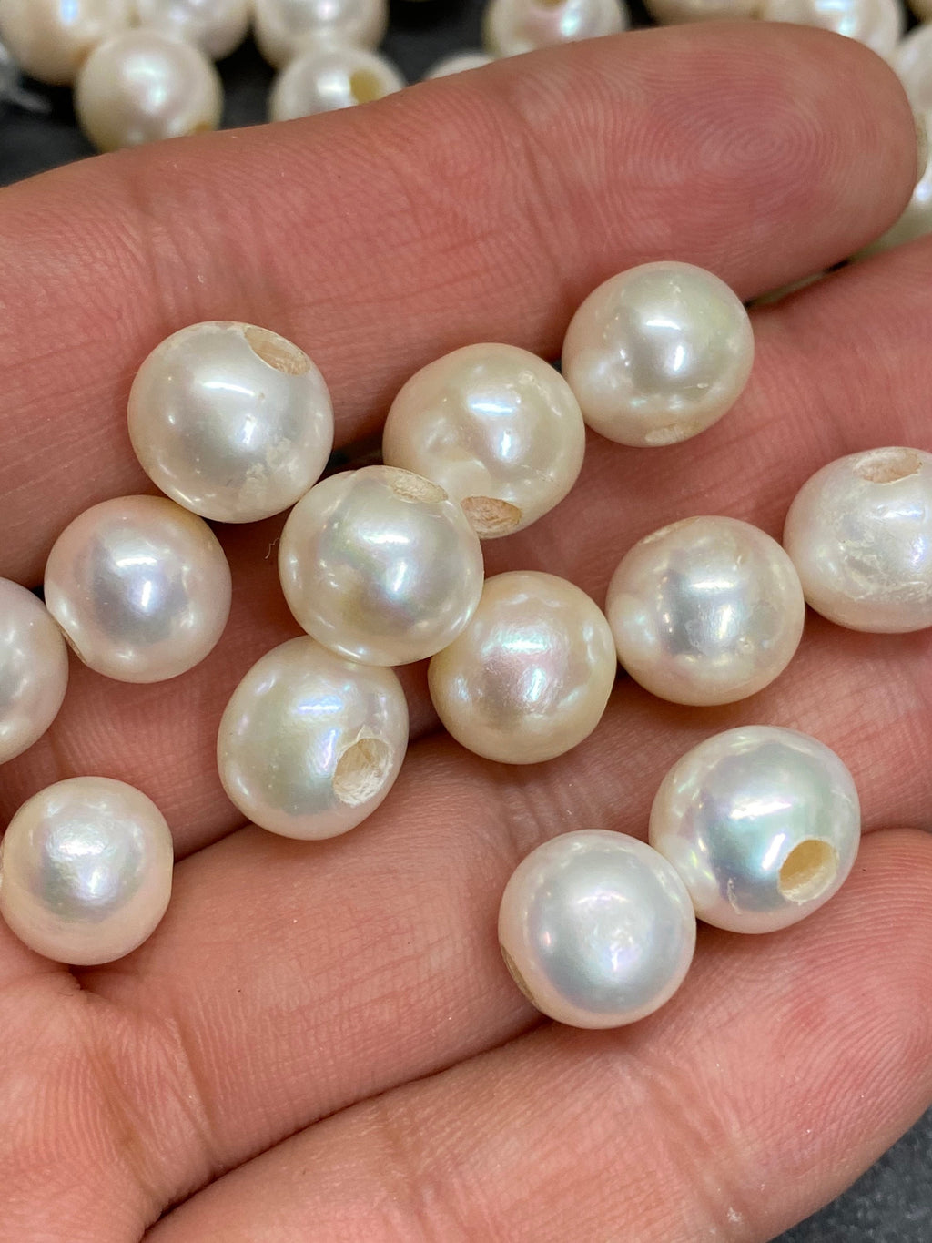 AA 9.5-10mm Large Hole Pearl, Round potato Freshwater Pearl, Ivory white loose pearl beads set 2.2mm 3mm hole SALE 30% OFF #LH8010A