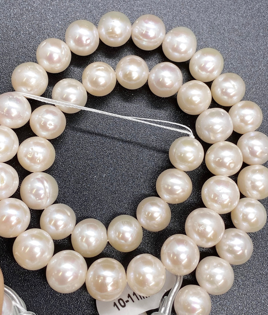 A~AA High quality Luster 9.5-10.5mm round off Freshwater Pearl Ivory White Pearl Beads 15.5'' Full Strand 40+ pc genuine pearl---#RS3010