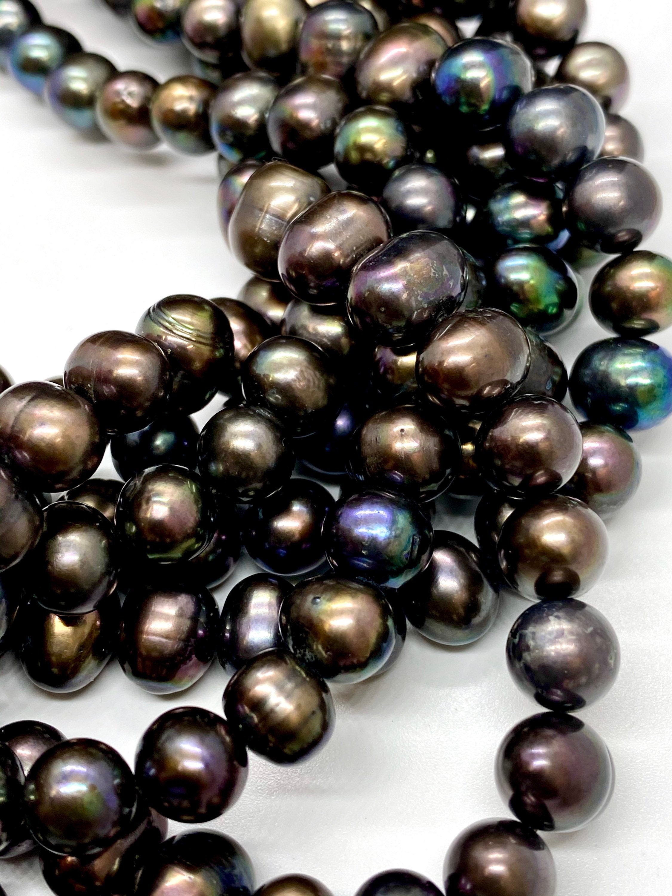A-AA 8-9.5mm Dark Peacock Green Freshwater Pearl round off potato pearl Tahiti black color pearl-- 15" Full strand 45+pc SALE #RS2073