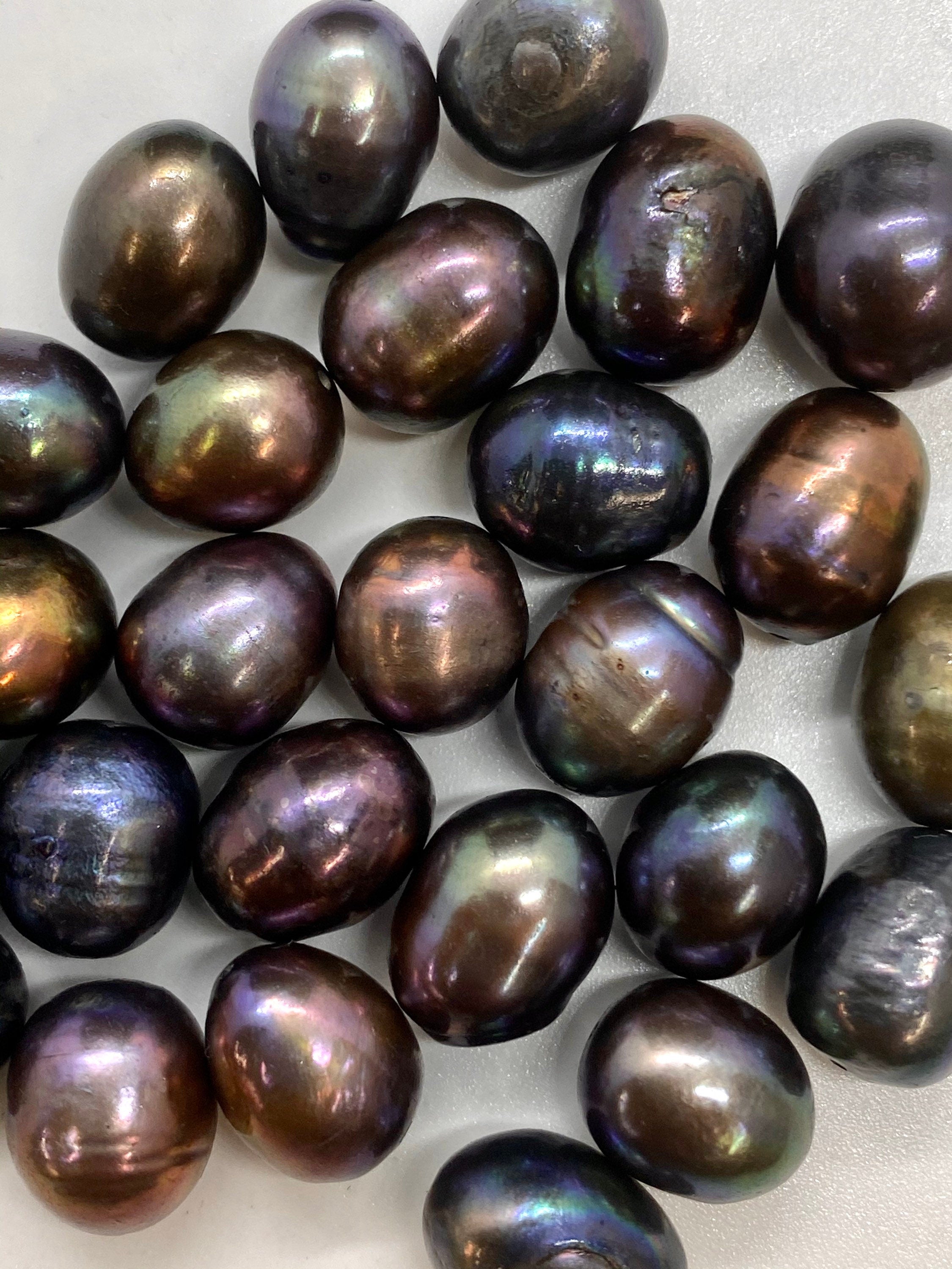 A~AA 9-10mm X 11-13mm Rice Pearl Baroque Freshwater Pearl, peacock grey black Green loose beads pearl 20pc batch #DR3040-014