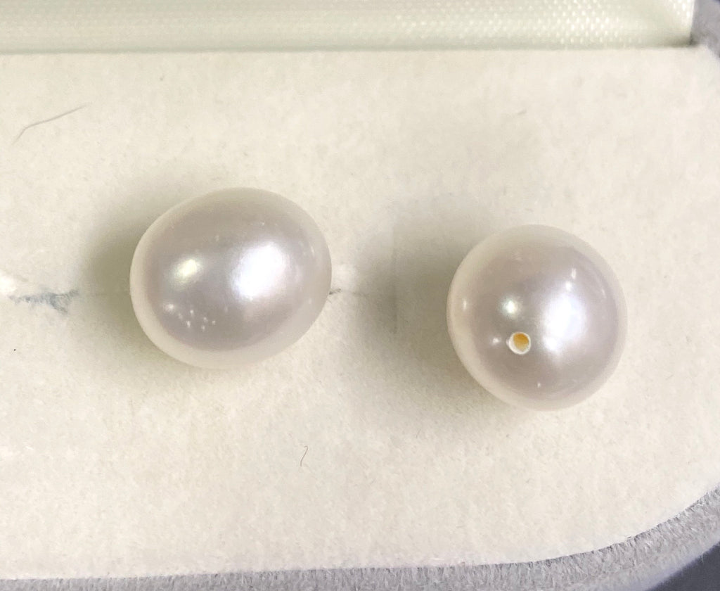 9X10-11mm AAA unique Oval Egg Freshwater Pearl, half drilled ivory white Baroque pebble pearl beads button pump pearl matched pair earring
