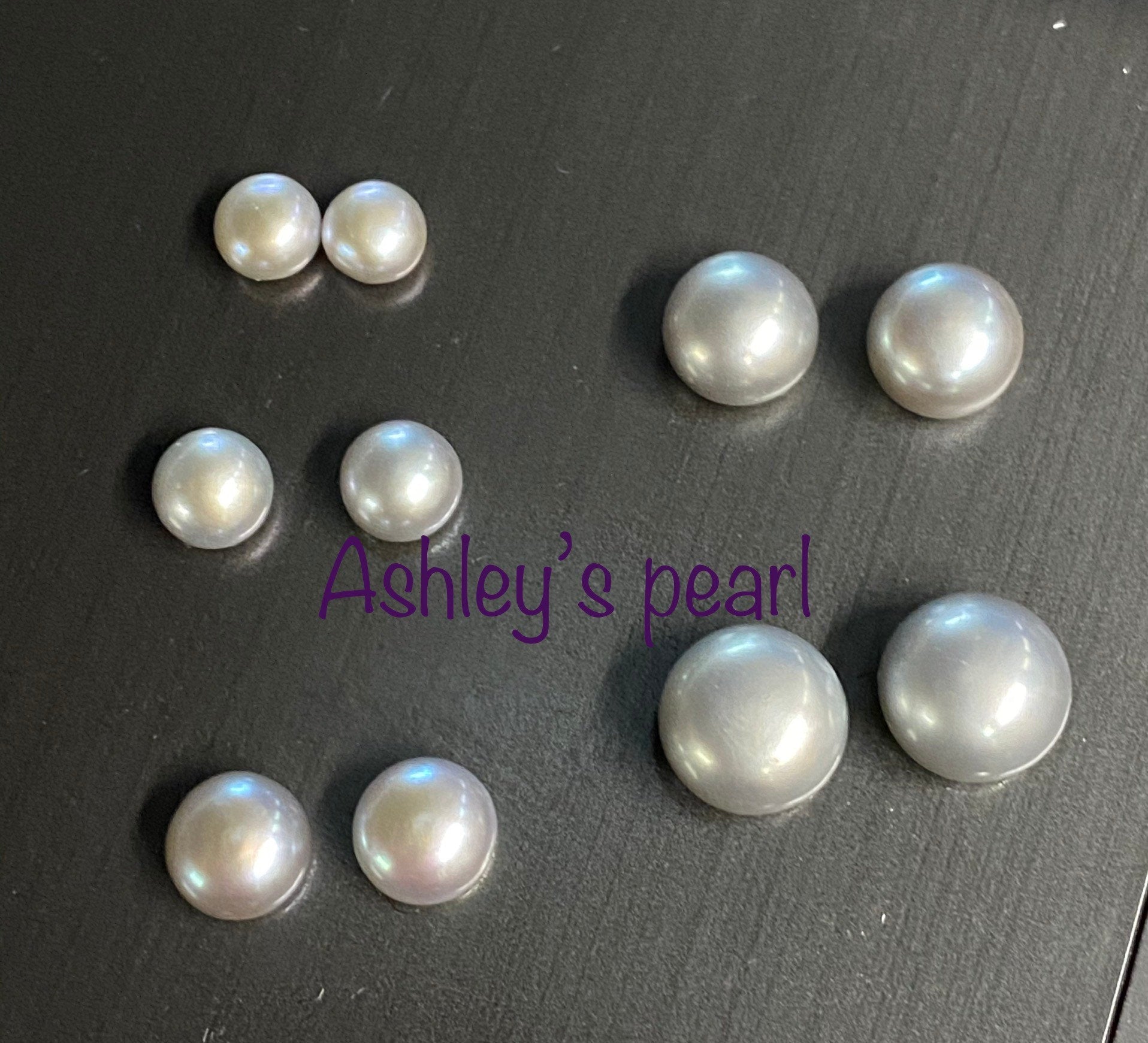 AAAA Luster Half Drilled Round Button Freshwater Pearl, Platinum Silver Grey Roundel Genuine Loose Pearl Beads matched earring pairs