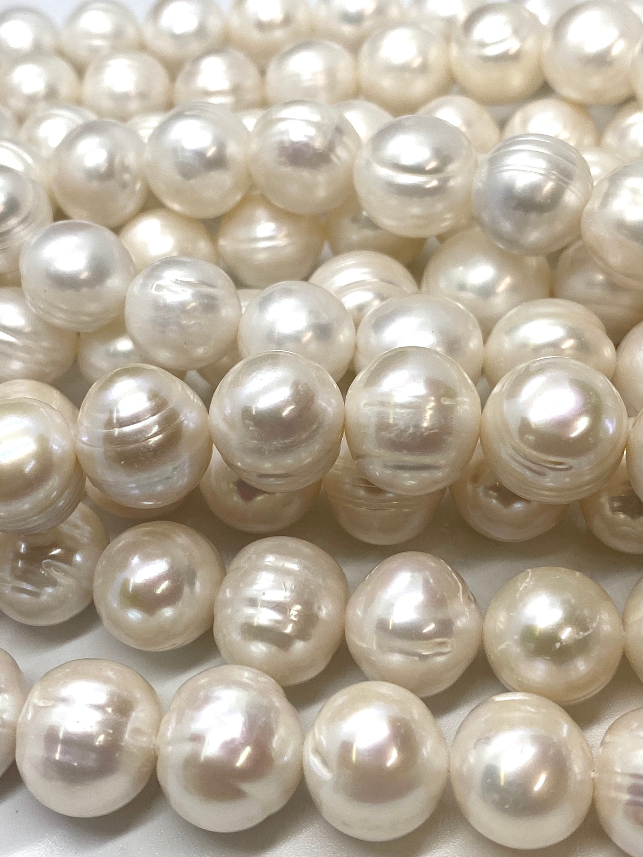 12-14mm Large Round Freshwater Pearl Baroque round Potato Pearl Natural Ivory White A-AA 15'' Full Strand 33 pc genuine pearl--#RS3015