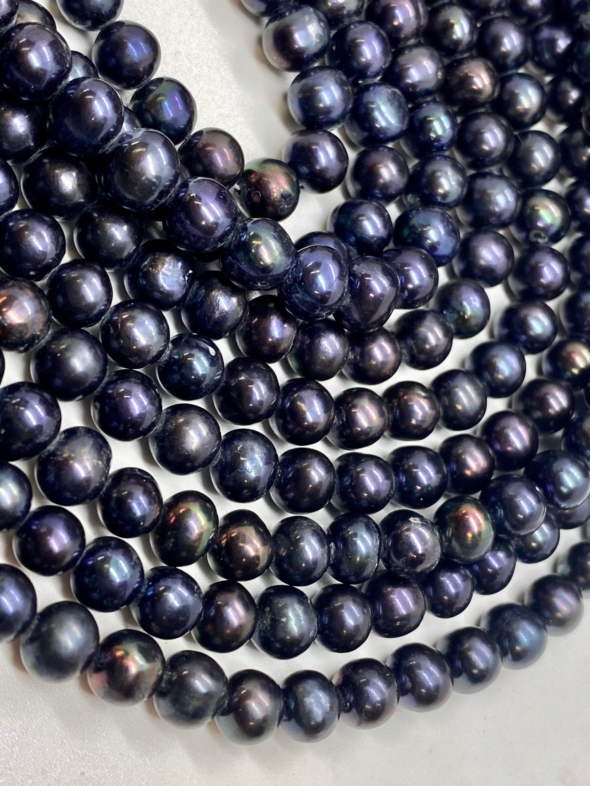 AA 7-8mm Stunning peacock black Freshwater Pearl Full Strand 15" 60pc round potato pearl beads, Tahiti rainbow tone pearl wholesale #RS2023A