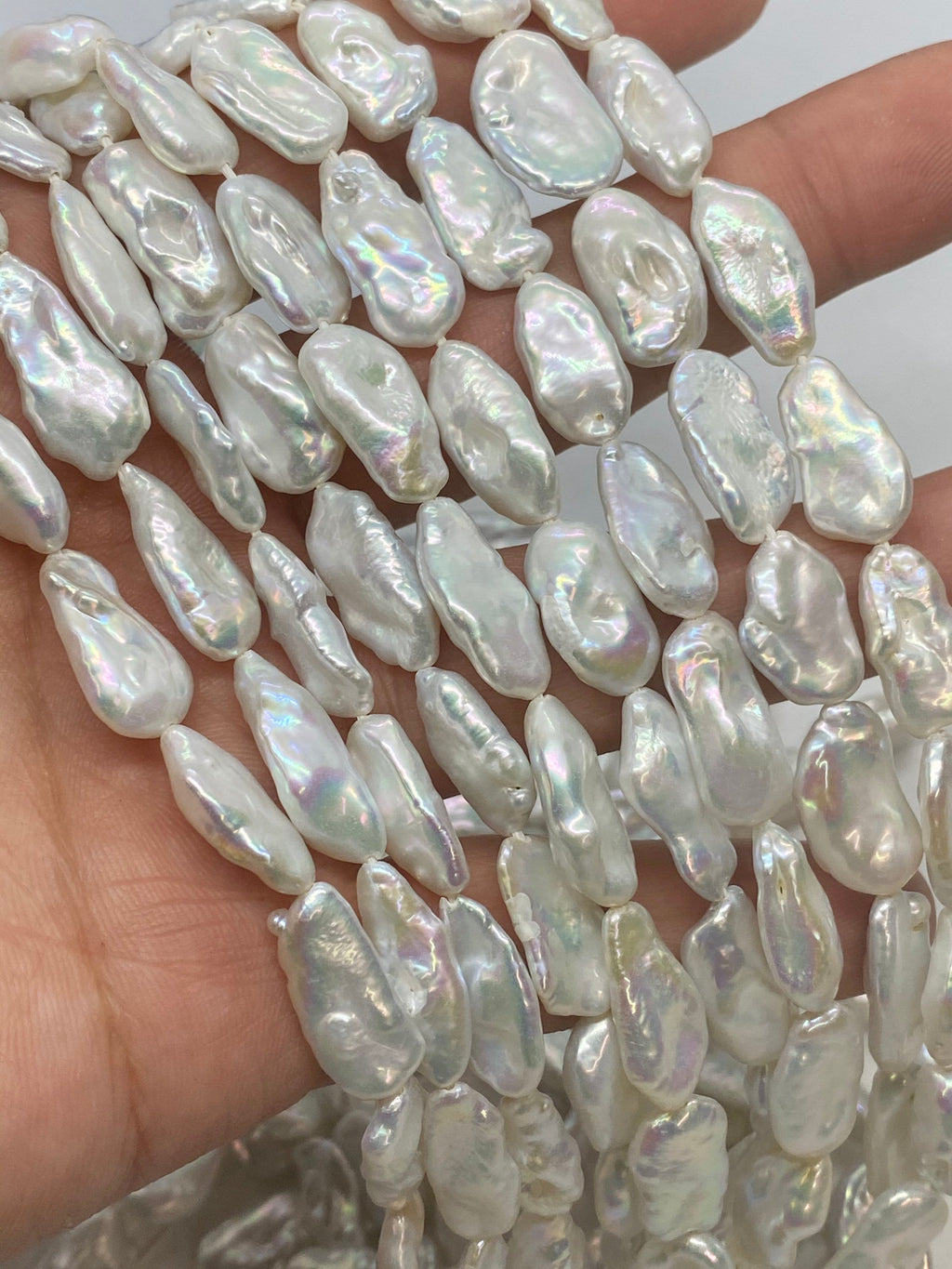 AAA 15mmX 7-8mm Keshi Biwa Freshwater pearl  Large 15" full strand  White platinum shinning pearl stick beads #KC5029 New arrival Sale