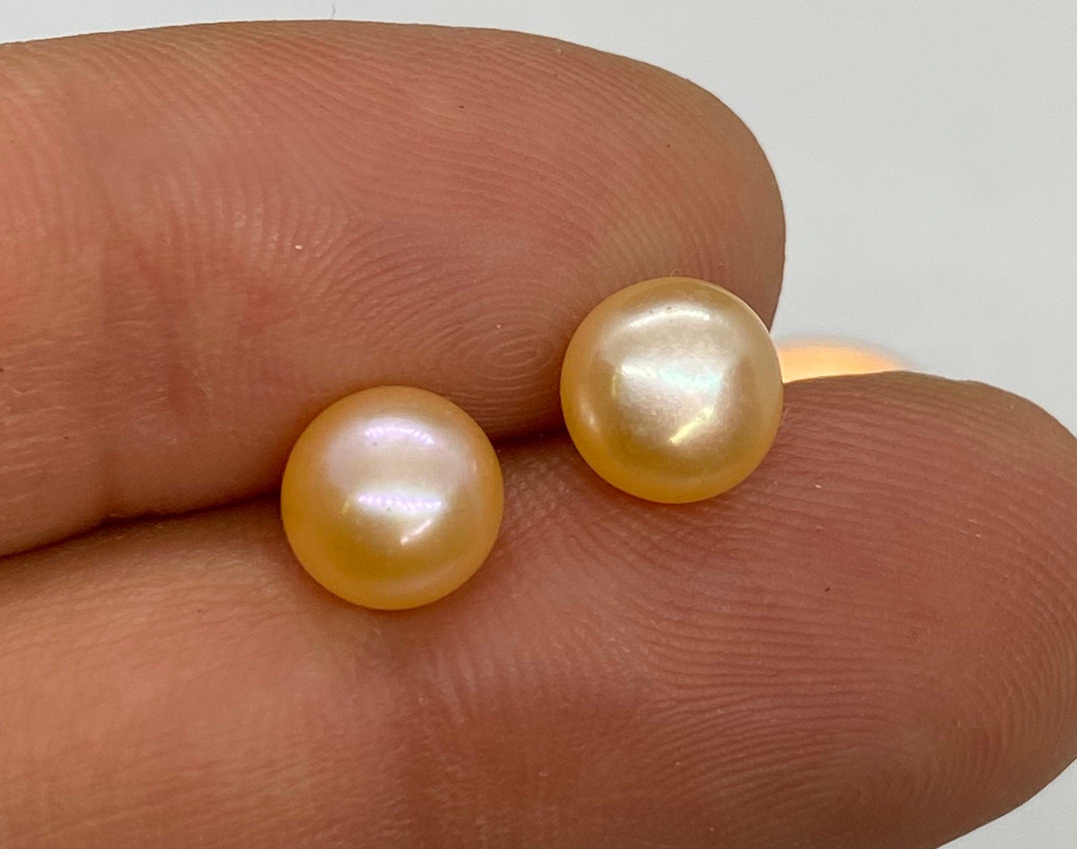 7-7.5mm half drilled AAA quality thick round button matched earring pairs freshwater pearl multiple color blue bronze golden silver pink