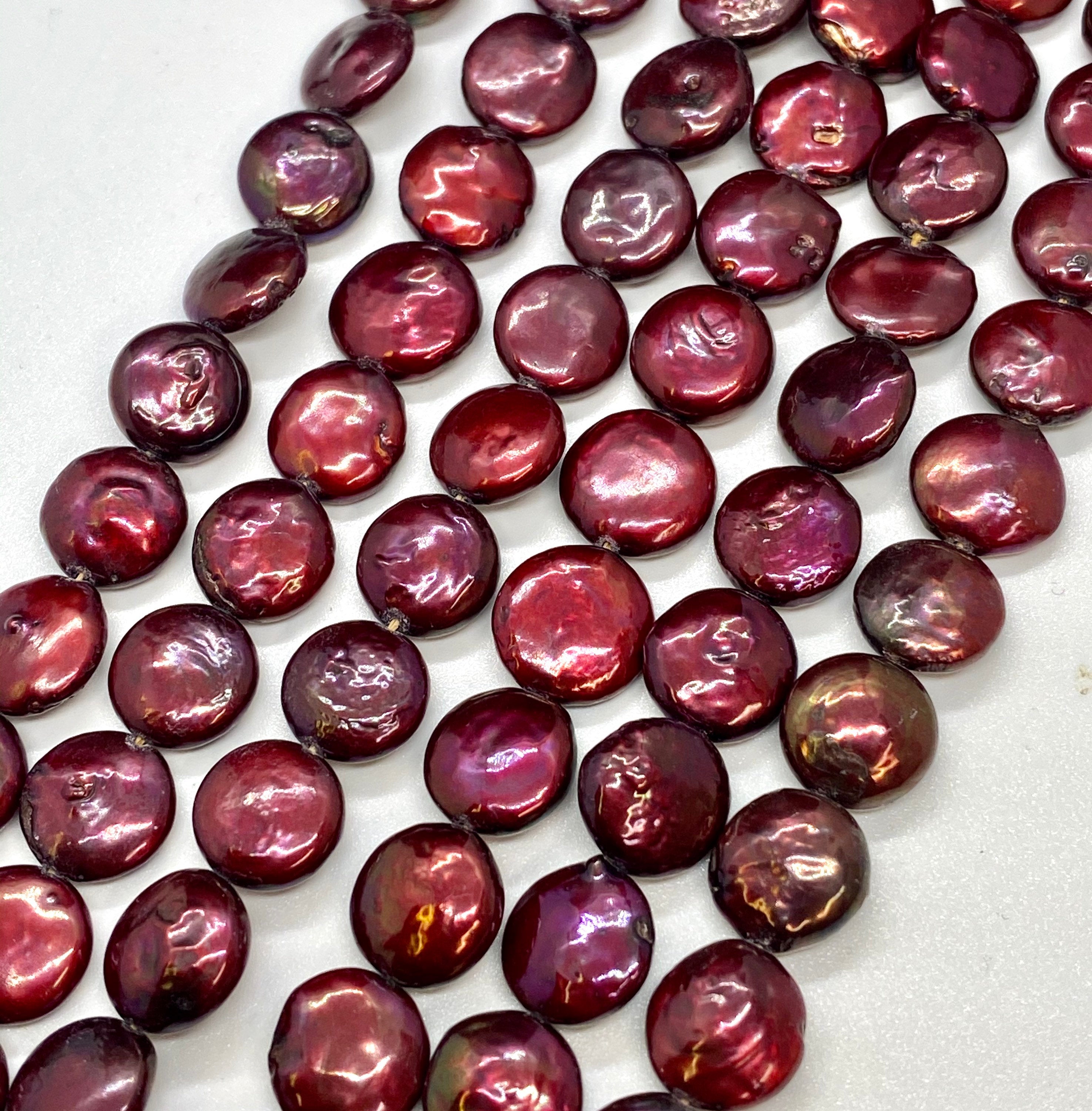 AA+ 10-11mm Coin Pearl, half strand high quality Burgundy red petite coin Freshwater pearl high luster, NEW Sale #KC3012