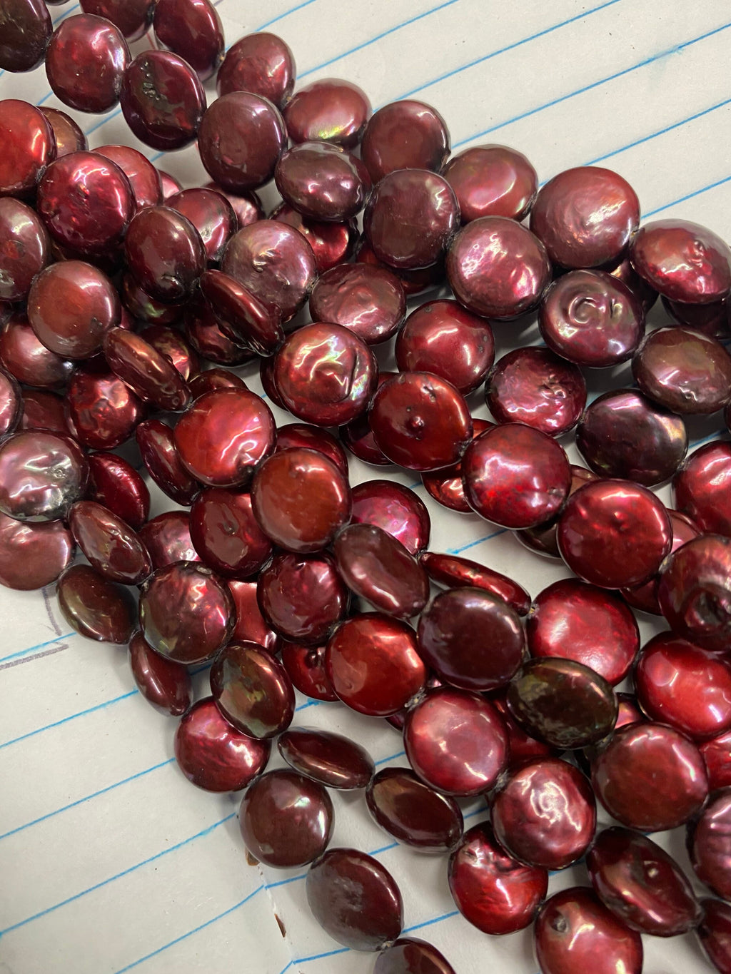 AA+ 10-11mm Coin Pearl, half strand high quality Burgundy red petite coin Freshwater pearl high luster, NEW Sale #KC3012