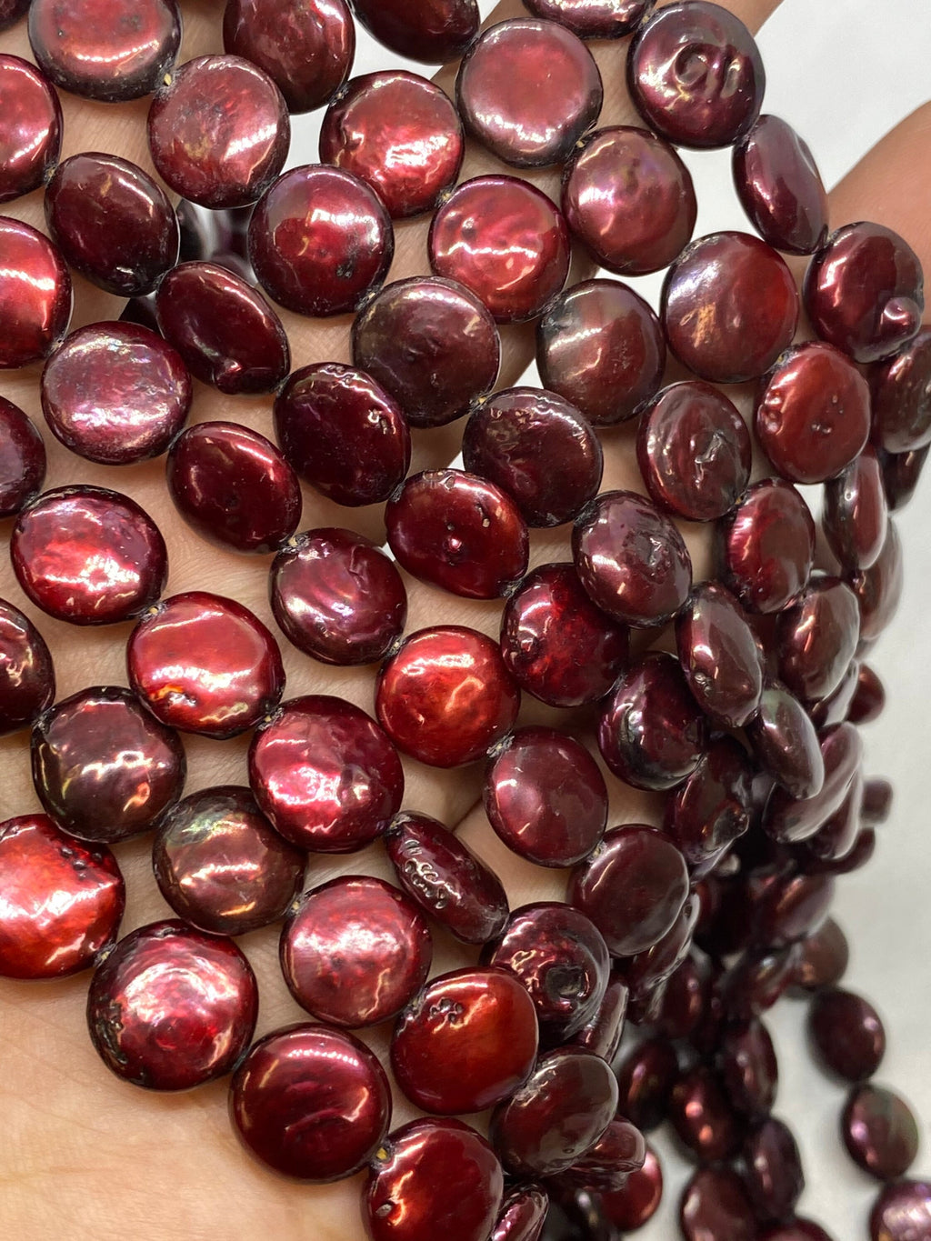 AA+ 10-11mm Coin Pearl, half strand high quality Burgundy red petite coin Freshwater pearl high luster, NEW Sale #KC3012