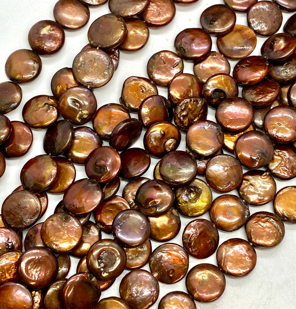 10-11mm coin pearl Dark Brown Freshwater Pearl baroque coin pearl luster NEW COLOR for design wedding 15" full strand beads Barging