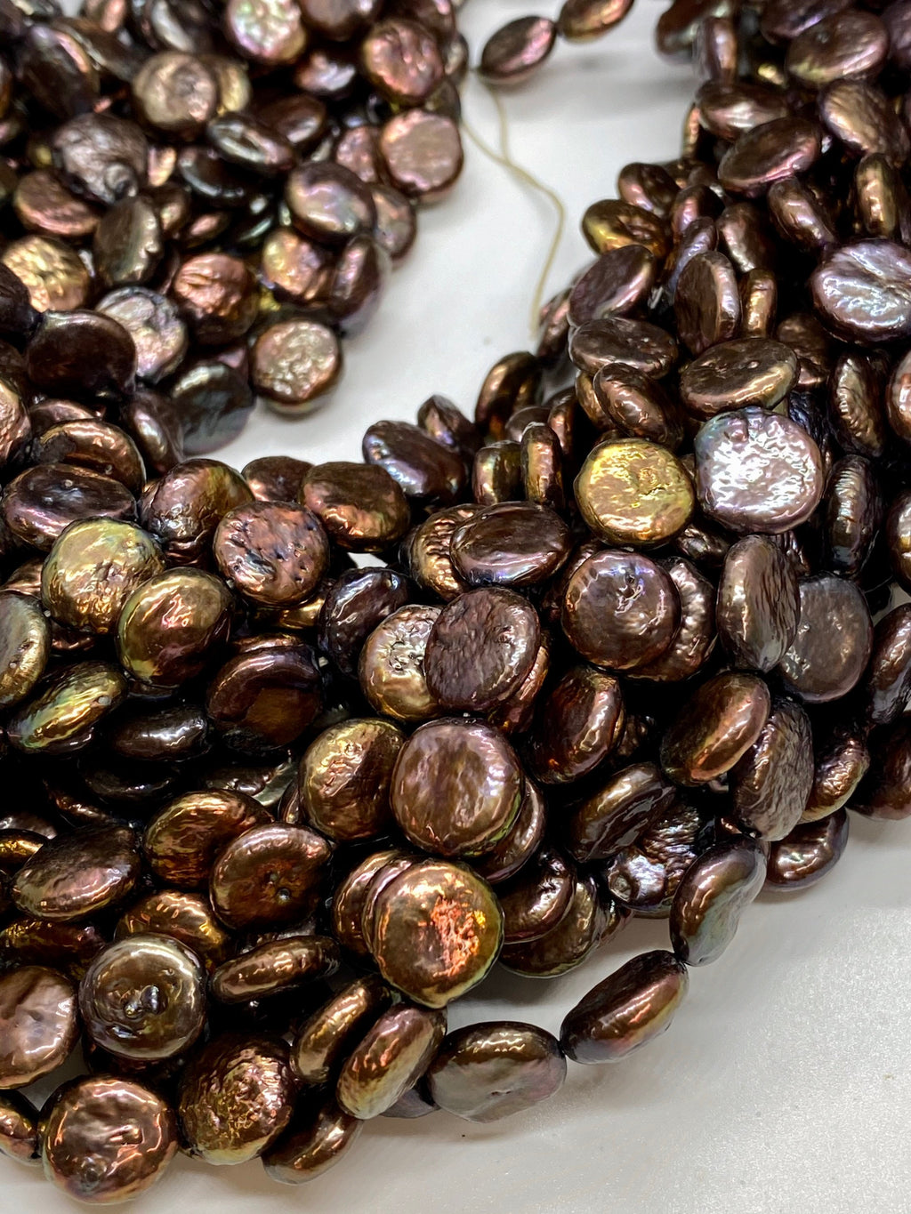 AA 10mm Beautiful peacock black Coin Freshwater Pearl, strand high quality bronze tone, petite pearl NEW COLOR for Bridal design wedding