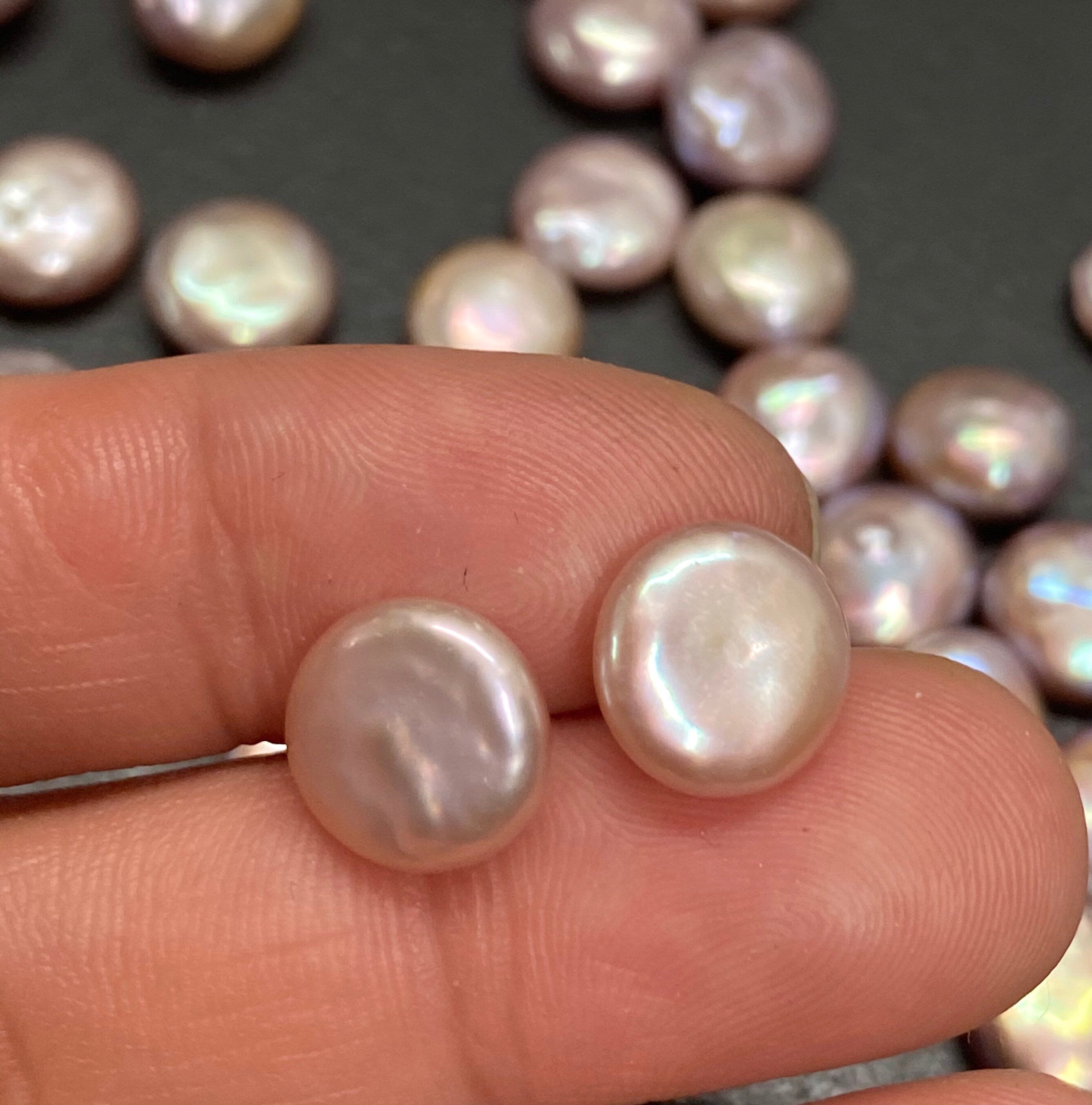 AAAA 10.5mm--11.5mm Round Coin Freshwater Pearl, Luster Half Drilled natural color Genuine Loose Pearl Beads, matched earring pairs #EP9015