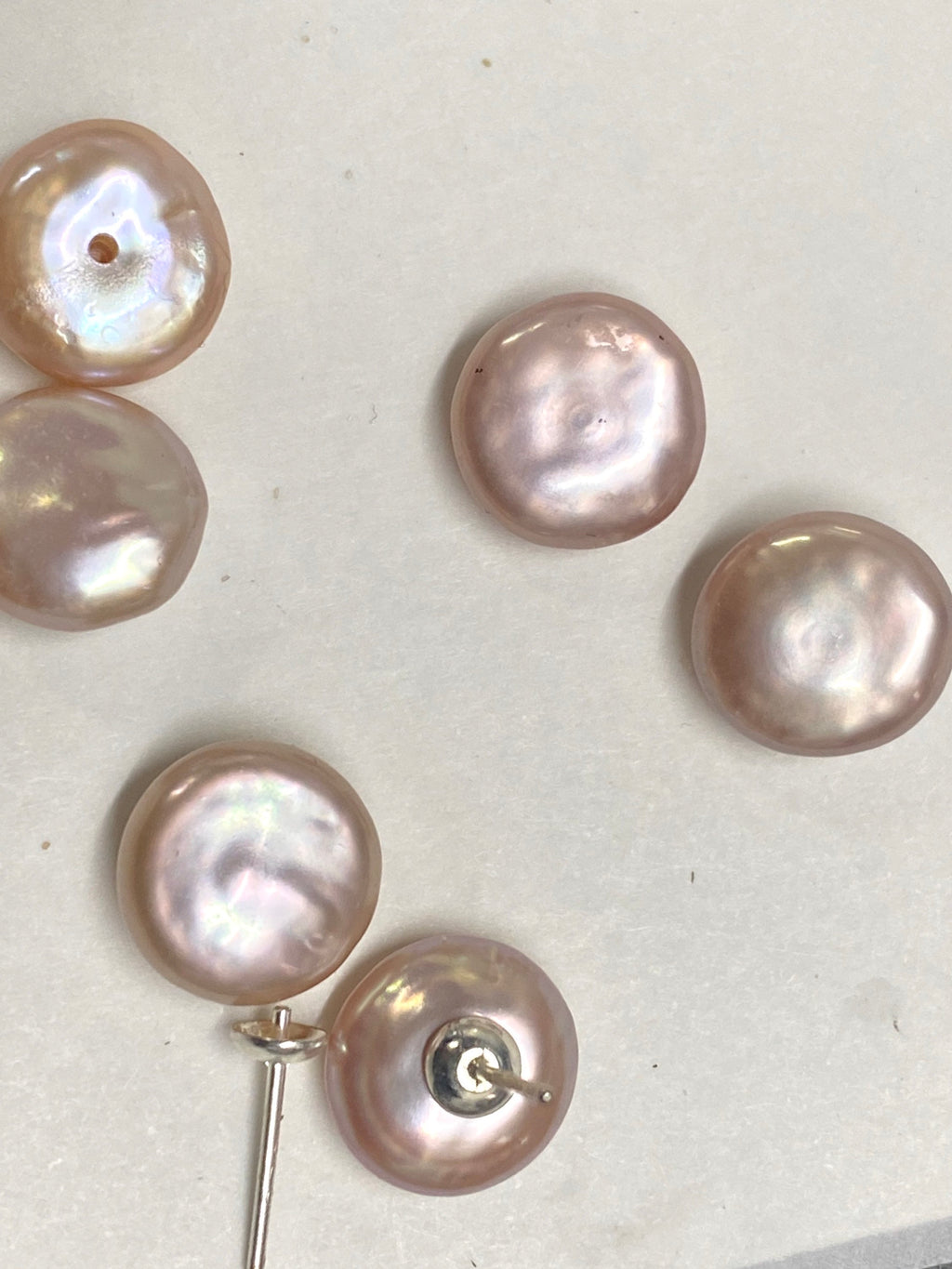 AAAA 10.5mm--11.5mm Round Coin Freshwater Pearl, Luster Half Drilled natural color Genuine Loose Pearl Beads, matched earring pairs #EP9015