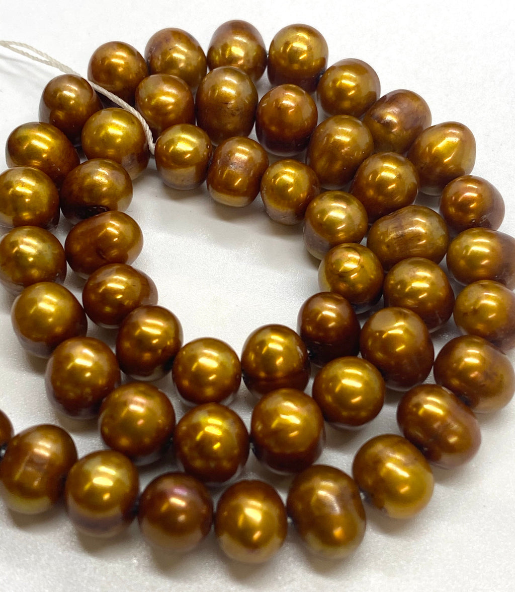 FLASH Sale 50% off A-AA 8-10mm Round Potato Freshwater Pearl, 15" full strand stunning Brown pearl, luster Excellent Dollar Bargain #015