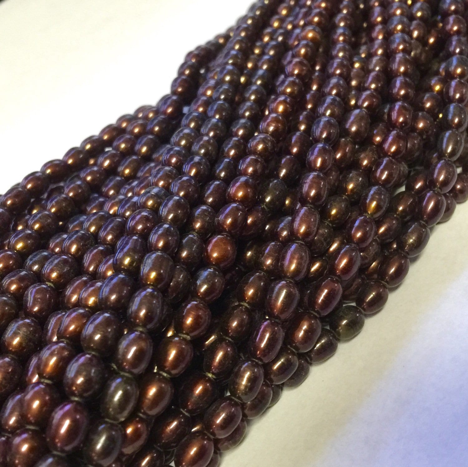 AA+ 5-6mm X 6-7mm Dark Rice Pearl, Oval Pearl, Freshwater Pearl, deep brown pearl 15 inches full strand 65pc loose pearl beads #DR3209