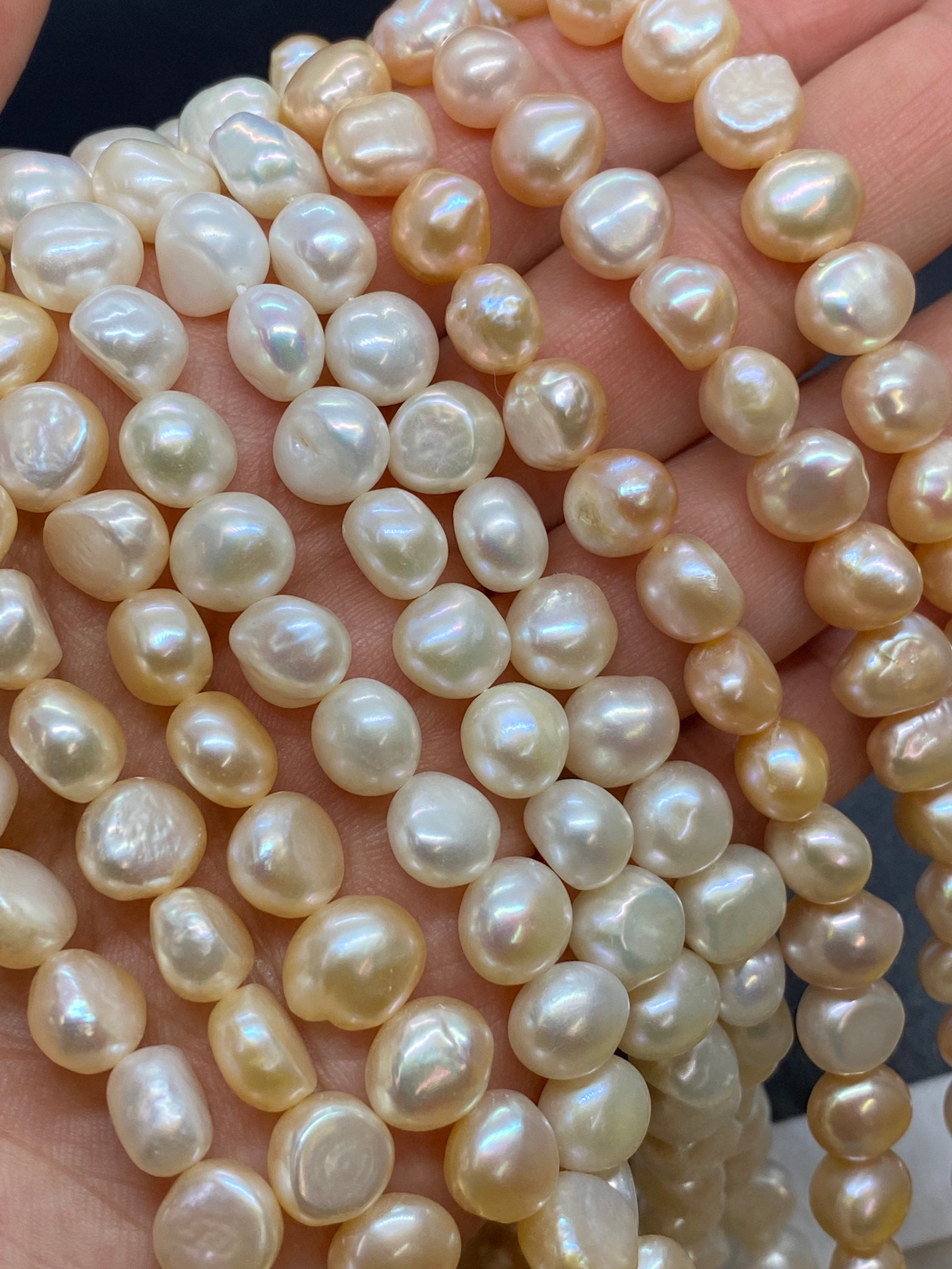 AA+ 9-10mm Corn Nugget Pearl, Baroque pebble Freshwater Pearl, natural white pink champagne pearl beads, 15'' full strand 45+ pc #CB6064