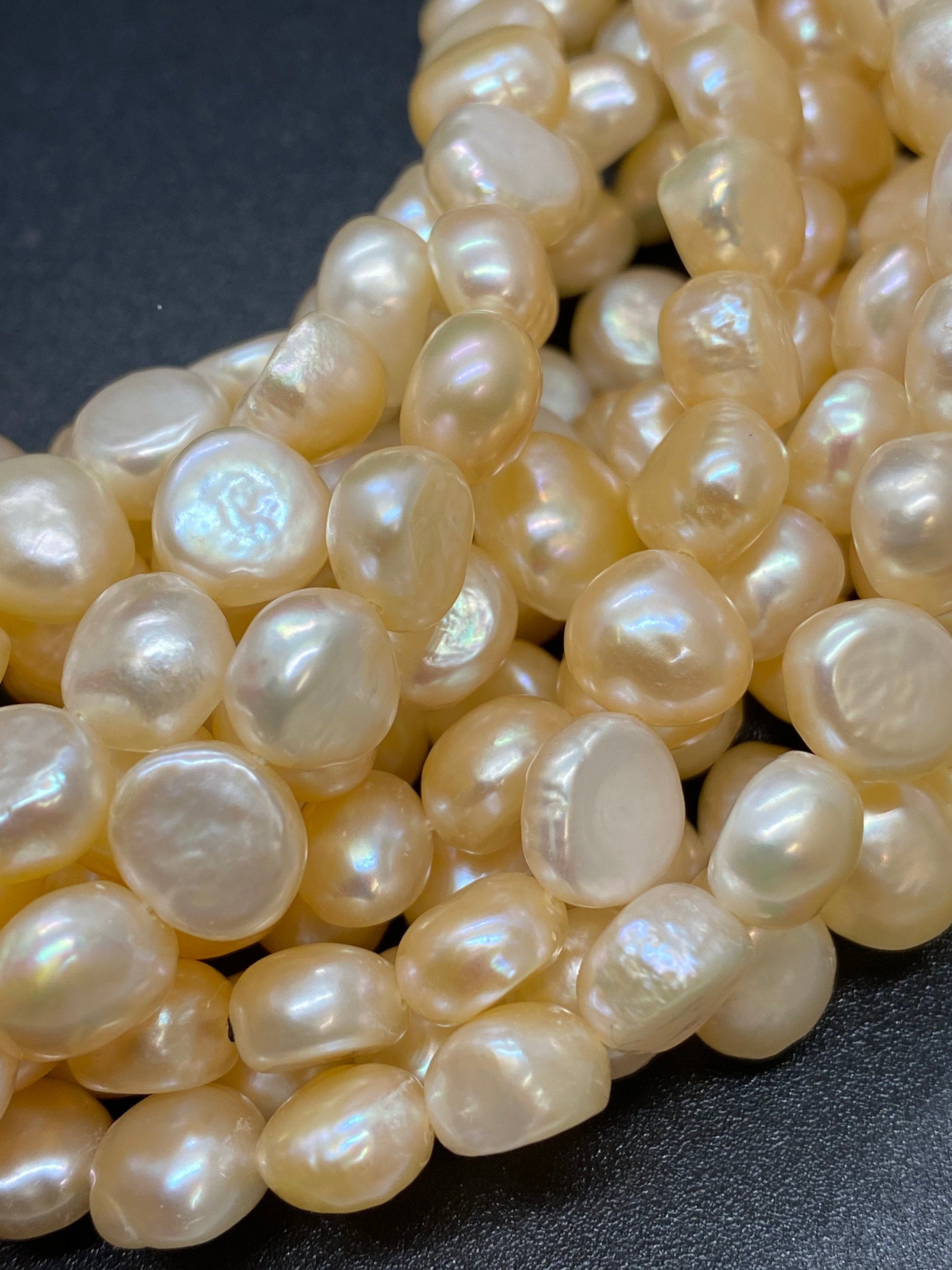 AA+ 9-10mm Corn Nugget Pearl, Baroque pebble Freshwater Pearl, natural white pink champagne pearl beads, 15'' full strand 45+ pc #CB6064