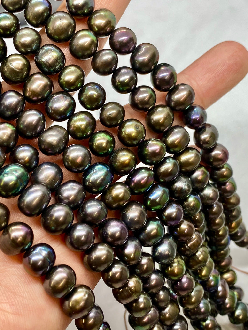 A-AA 8-9.5mm Dark Peacock Green Freshwater Pearl round off potato pearl Tahiti black color pearl-- 15" Full strand 45+pc SALE #RS2073