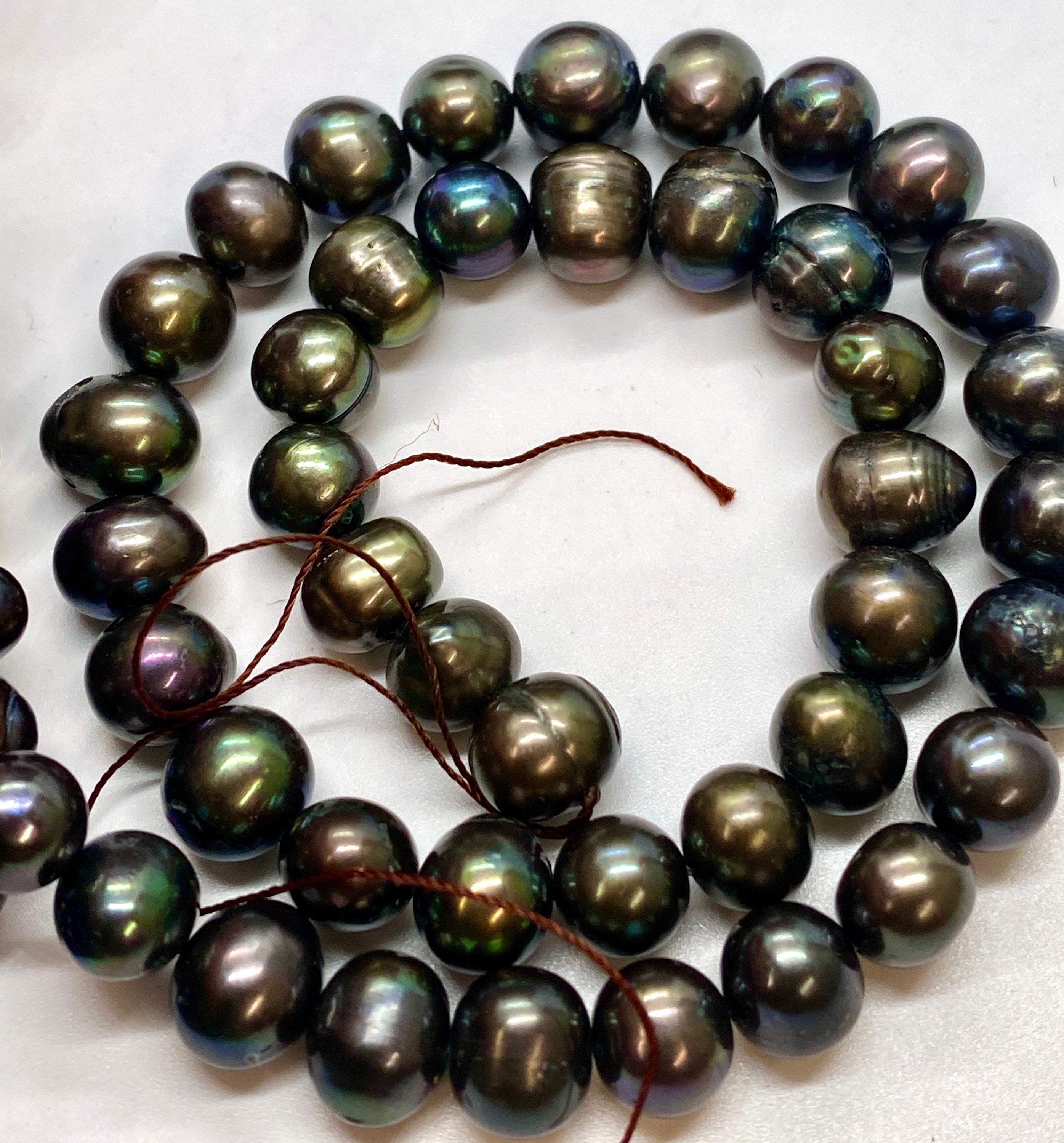 A-AA 8-9.5mm Dark Peacock Green Freshwater Pearl round off potato pearl Tahiti black color pearl-- 15" Full strand 45+pc SALE #RS2073