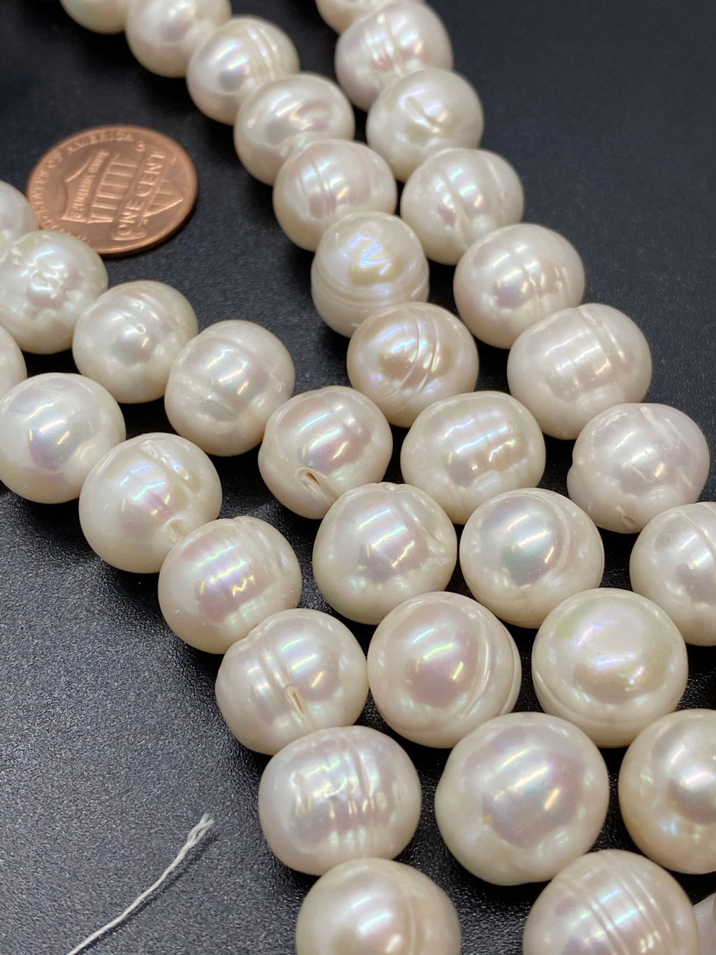 12-14mm Large Round Freshwater Pearl Baroque round Potato Pearl Natural Ivory White A-AA 15'' Full Strand 33 pc genuine pearl--#RS3015