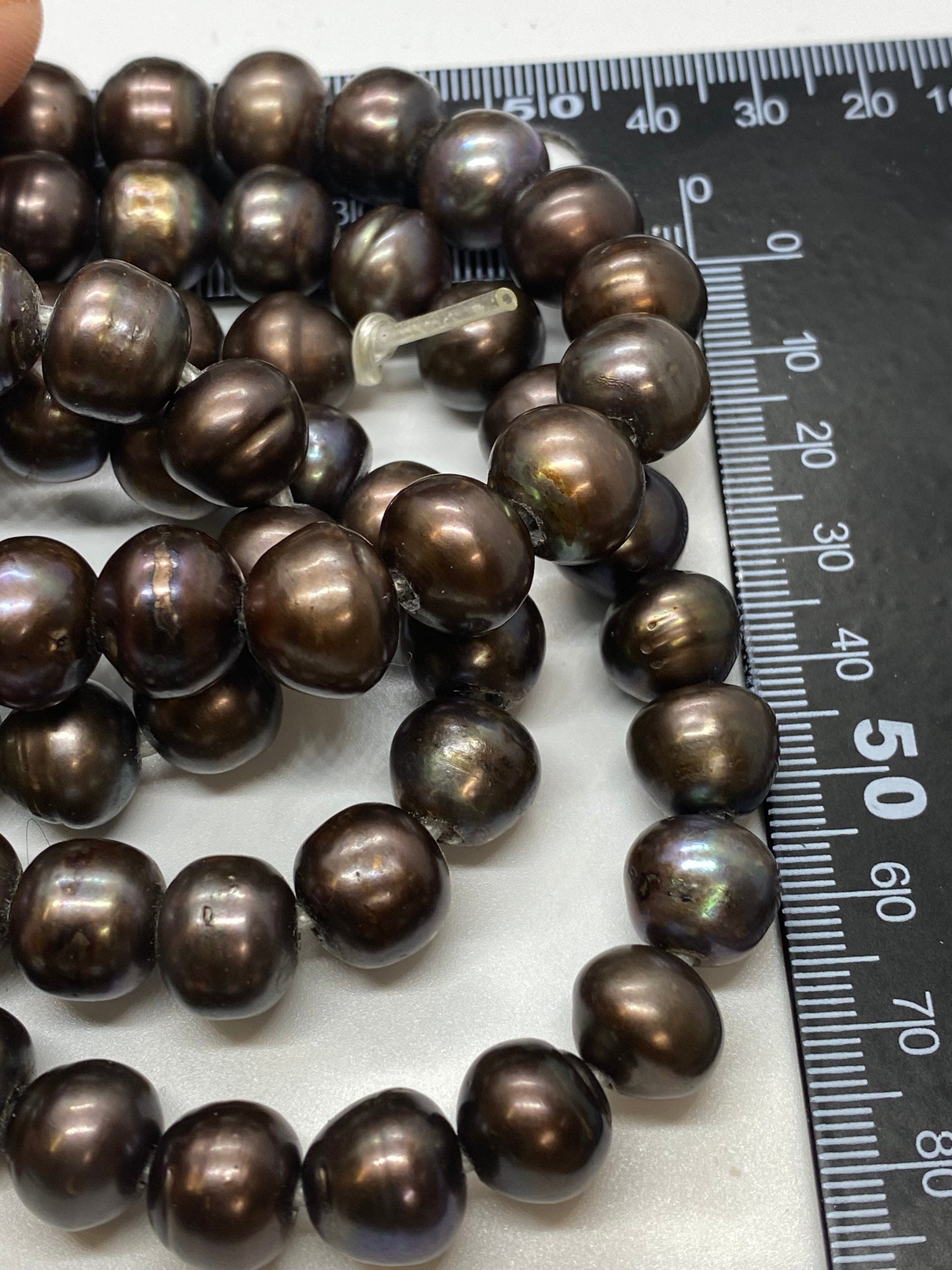 11-12mm A-AA Off round Freshwater Pearl Large hole 2.2mm 3mm Potato Pearl Dark Brown 8pc genuine pearl beads #LH81009