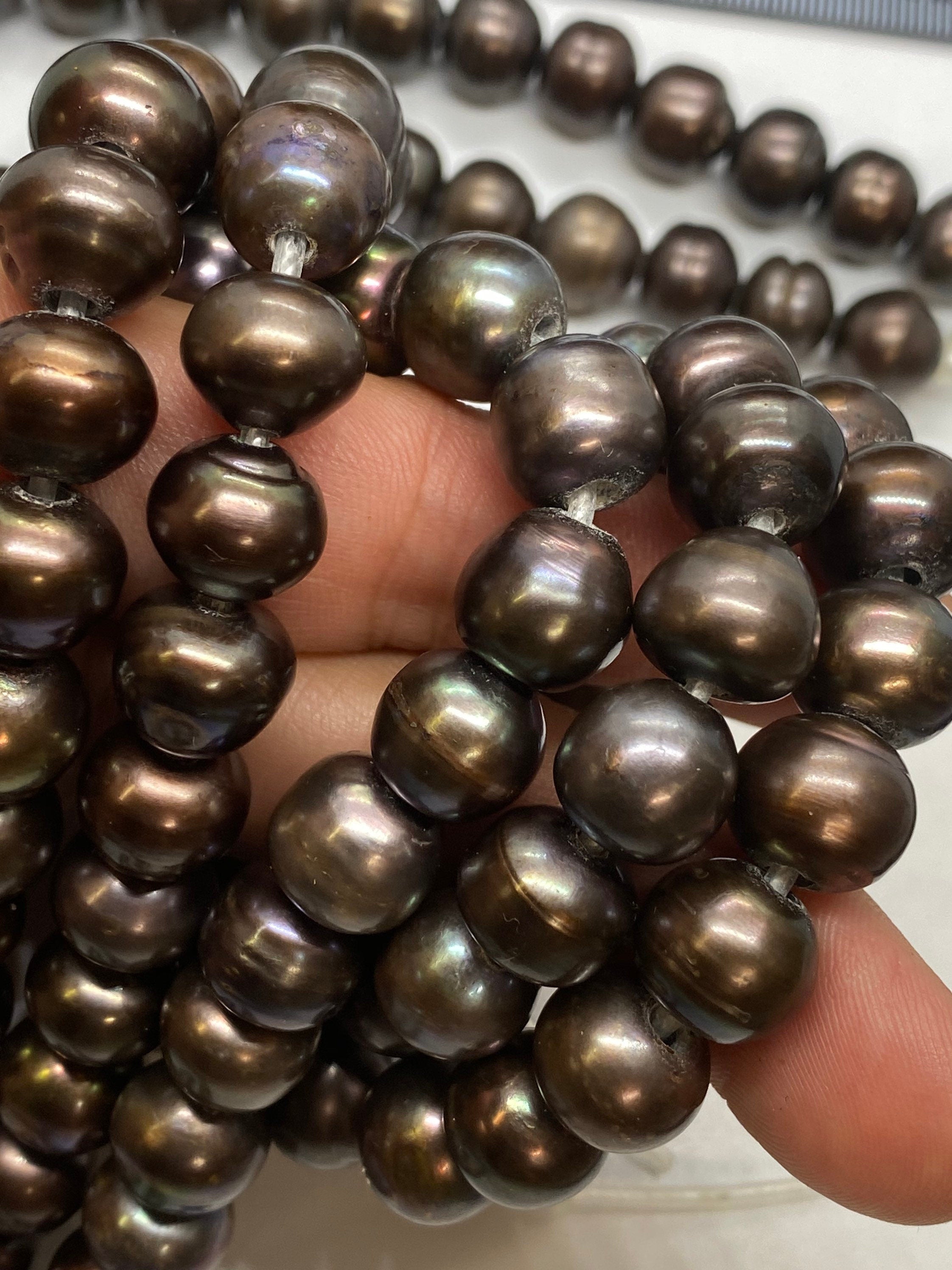 11-12mm A-AA Off round Freshwater Pearl Large hole 2.2mm 3mm Potato Pearl Dark Brown 8pc genuine pearl beads #LH81009