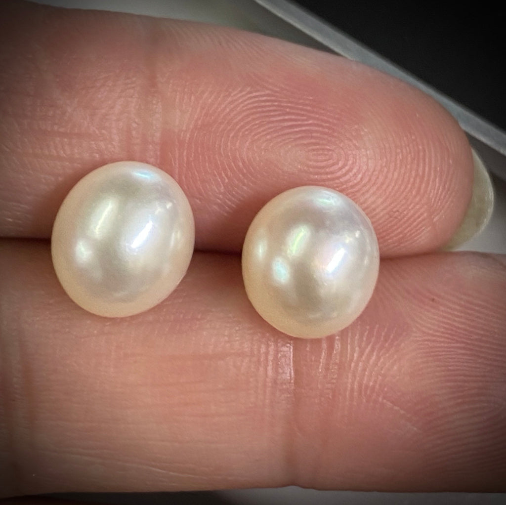 9X10-11mm AAA unique Oval Egg Freshwater Pearl, half drilled ivory white Baroque pebble pearl beads button pump pearl matched pair earring
