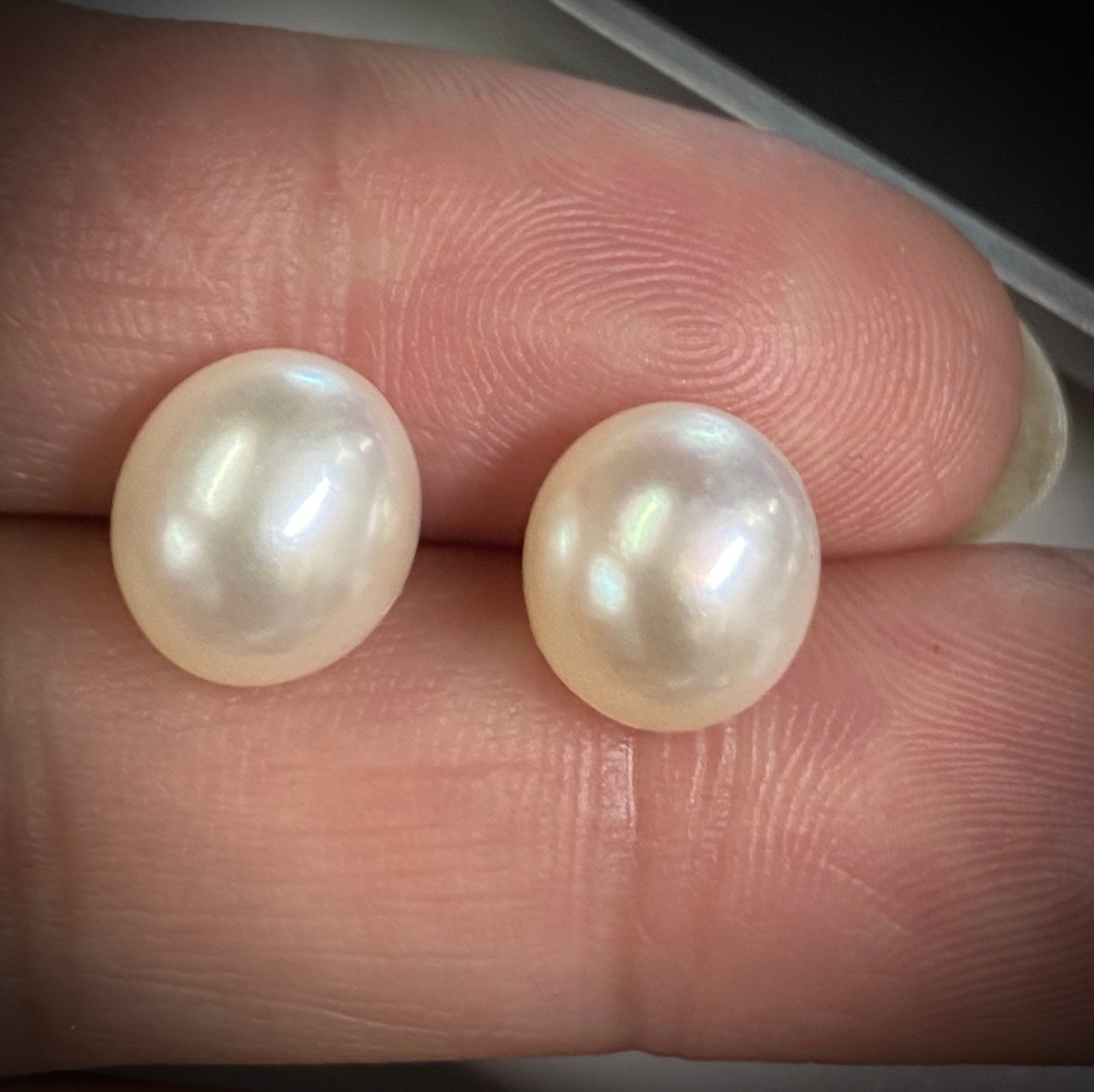 9X10-11mm AAA unique Oval Egg Freshwater Pearl, half drilled ivory white Baroque pebble pearl beads button pump pearl matched pair earring