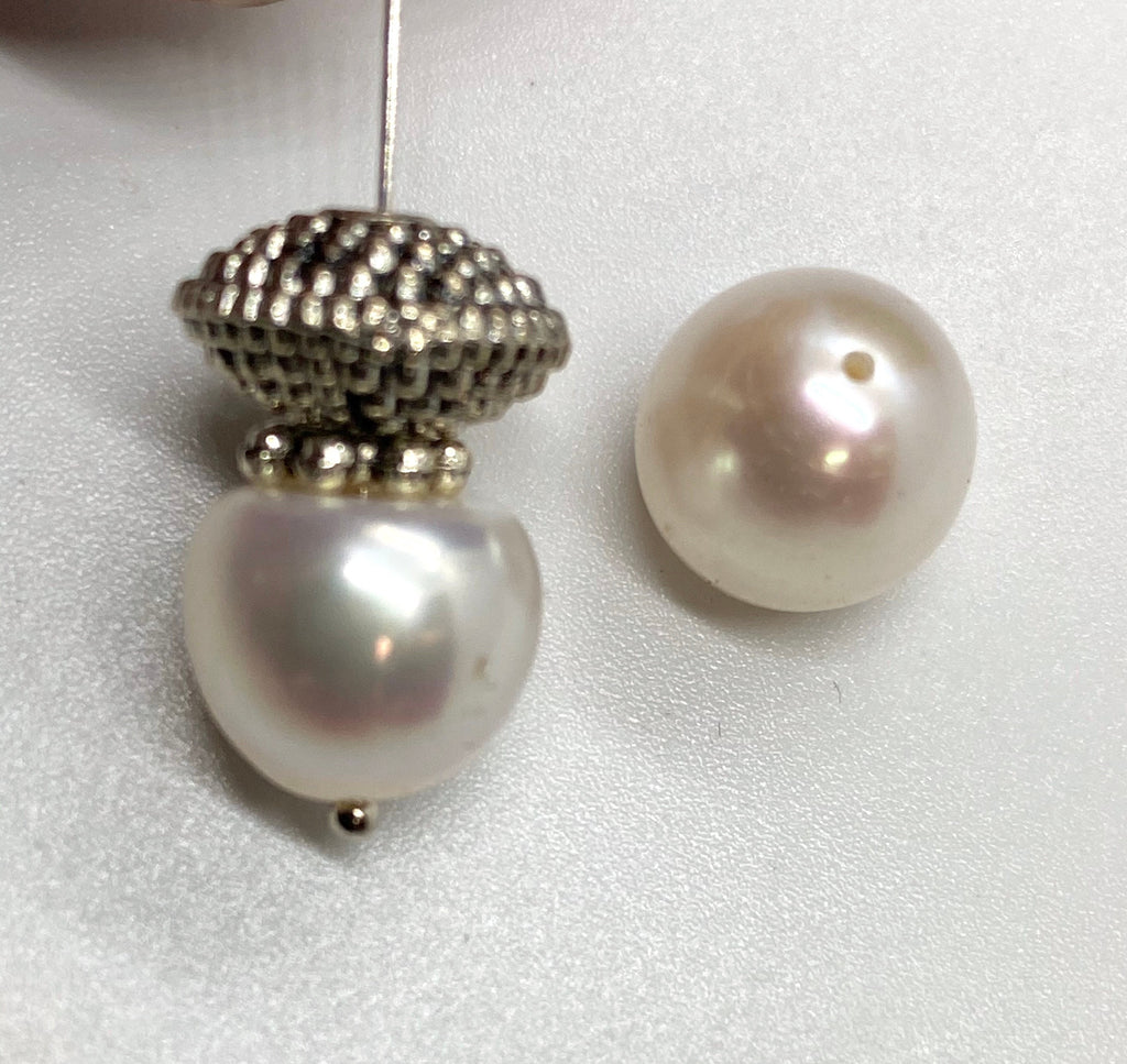 NEW 11mm AA+ unique roundel Freshwater Pearl, ivory white Baroque pebble pearl beads button pump matched earring, pairs for design EP9012