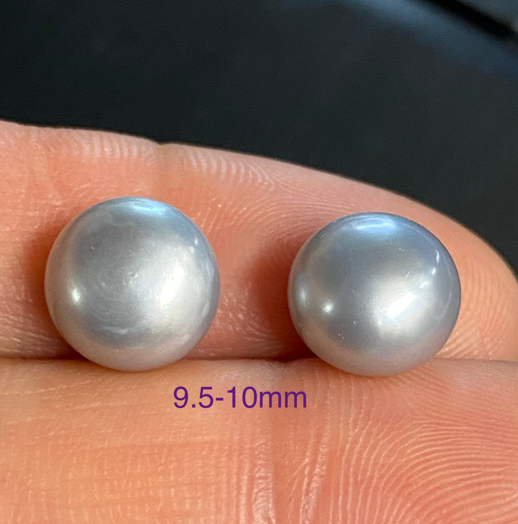 AAAA Luster Half Drilled Round Button Freshwater Pearl, Platinum Silver Grey Roundel Genuine Loose Pearl Beads matched earring pairs