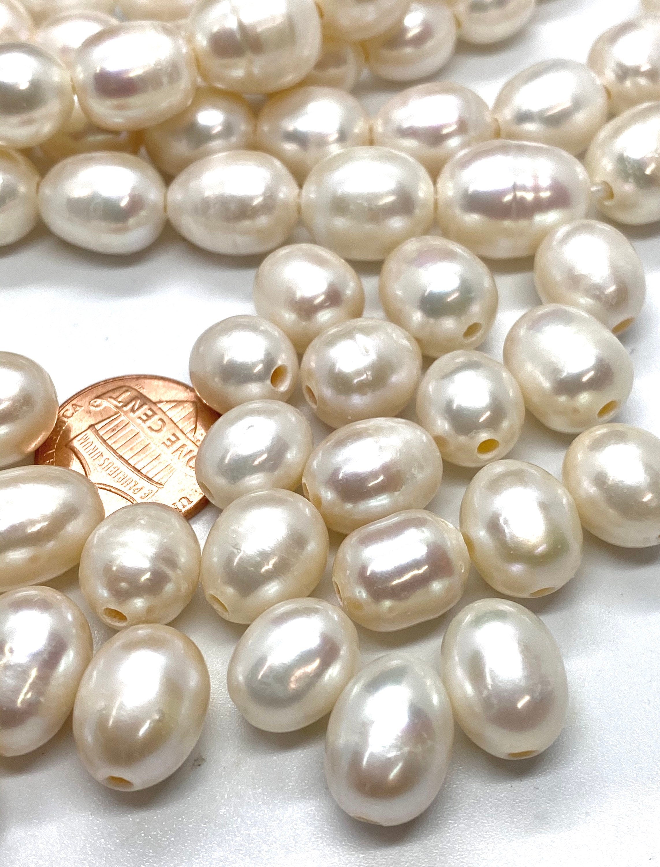 A~AA 10-11mmX12-13mm white ivory oval Nugget Baroque Freshwater Pearl,  2.5mm 3mm Large Hole Rice Pear, wholesale pearl #LH81004