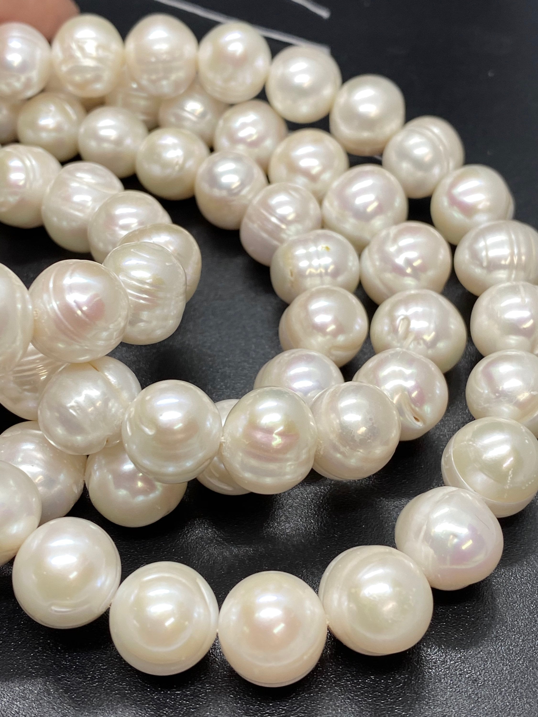 12-14mm Large Round Freshwater Pearl Baroque round Potato Pearl Natural Ivory White A-AA 15'' Full Strand 33 pc genuine pearl--#RS3015