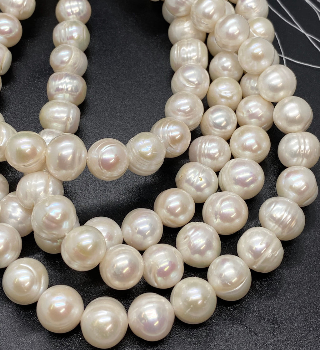 12-14mm Large Round Freshwater Pearl Baroque round Potato Pearl Natural Ivory White A-AA 15'' Full Strand 33 pc genuine pearl--#RS3015