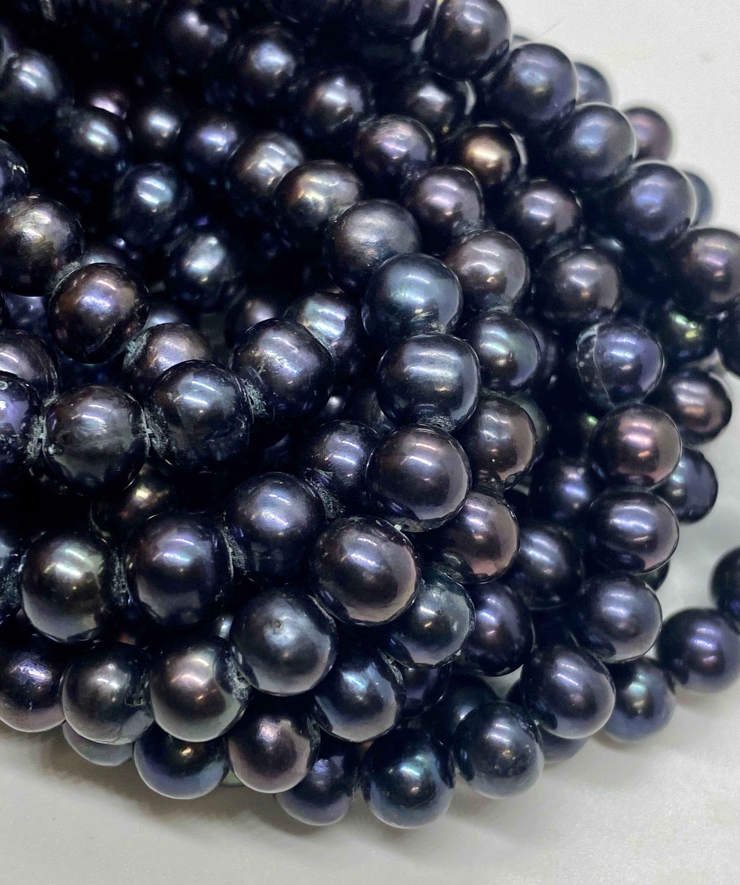 AA 7-8mm Stunning peacock black Freshwater Pearl Full Strand 15" 60pc round potato pearl beads, Tahiti rainbow tone pearl wholesale #RS2023A