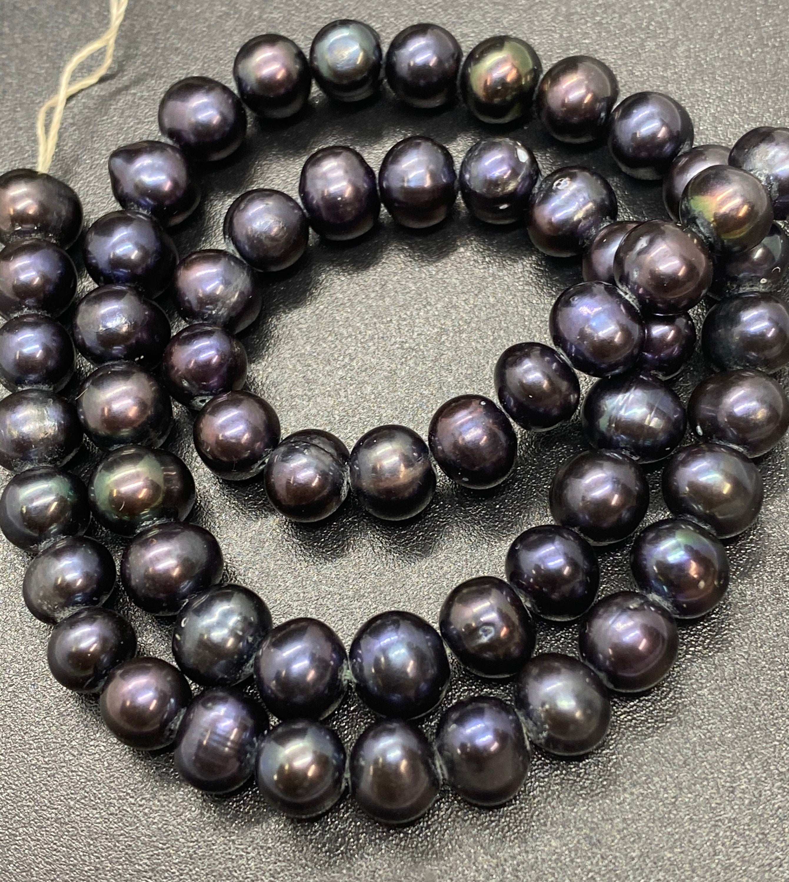 AA 7-8mm Stunning peacock black Freshwater Pearl Full Strand 15" 60pc round potato pearl beads, Tahiti rainbow tone pearl wholesale #RS2023A