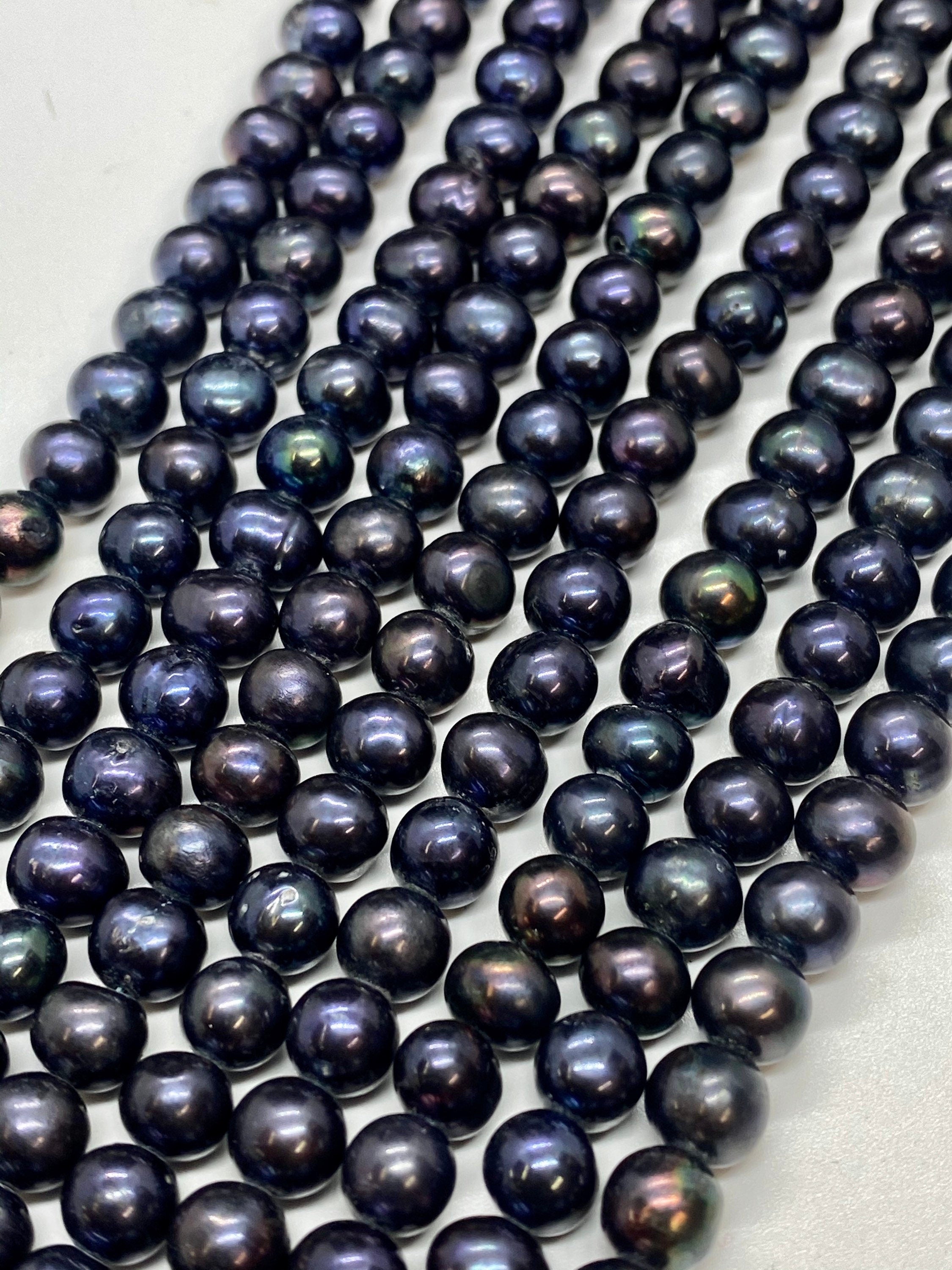 AA 7-8mm Stunning peacock black Freshwater Pearl Full Strand 15" 60pc round potato pearl beads, Tahiti rainbow tone pearl wholesale #RS2023A