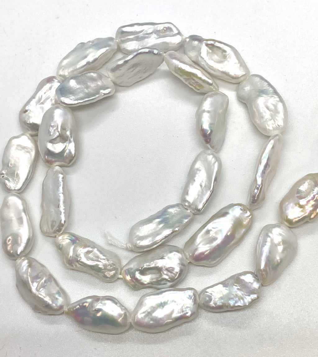 AAA 15mmX 7-8mm Keshi Biwa Freshwater pearl  Large 15" full strand  White platinum shinning pearl stick beads #KC5029 New arrival Sale