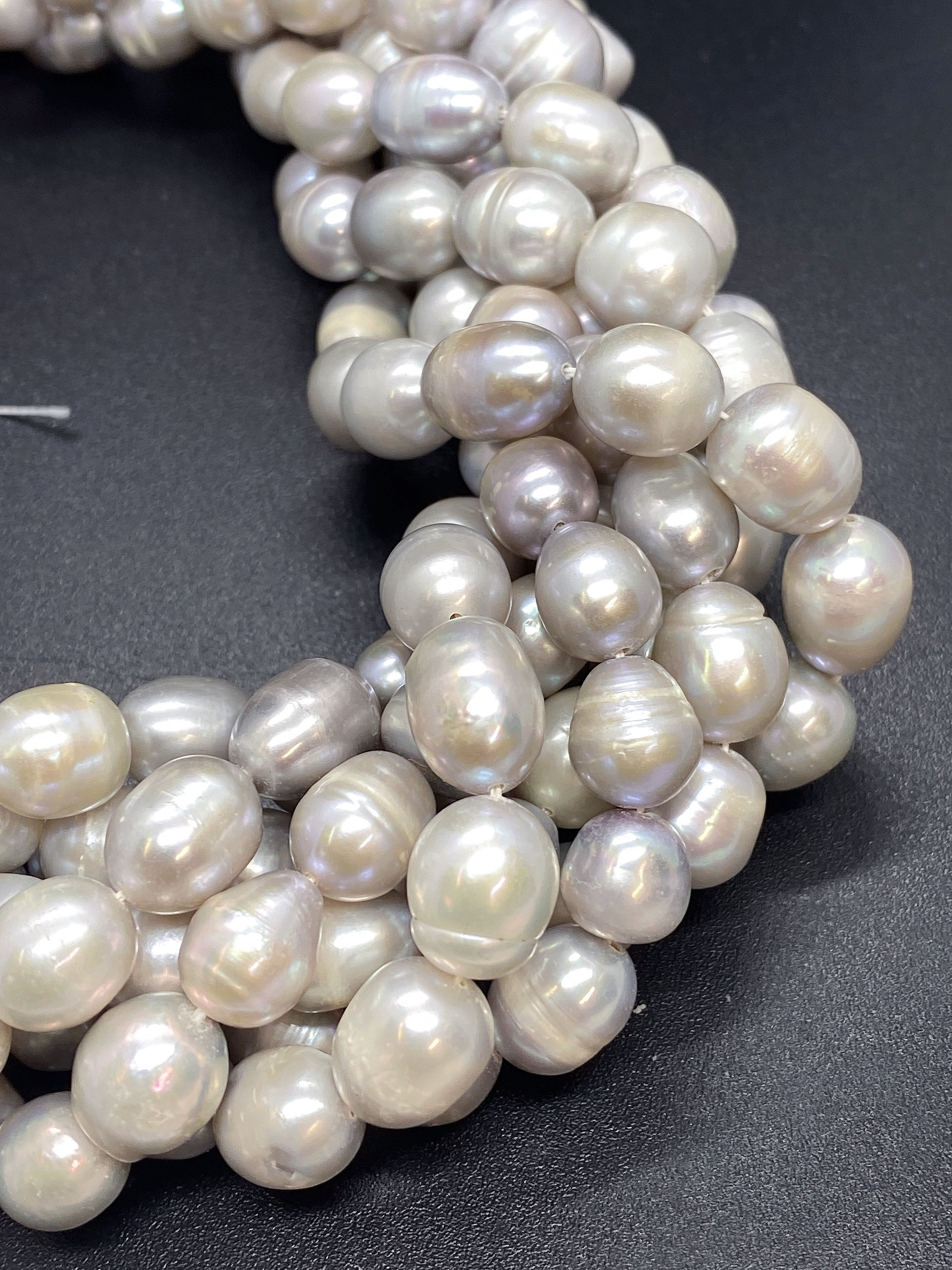 9mmX10-12mm Large hole 2.2mm 3mm Baroque rice Freshwater Pearls, Platinum Silver Grey oval pearl beads loose pearl wholesale #LH8063