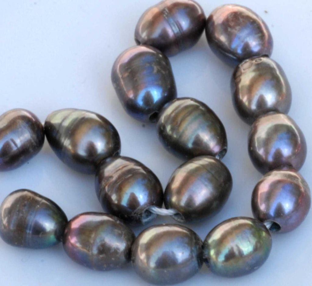 AA 9mm X 10-11mm Large Hole 2.2mm, 3mm Freshwater Pearls, Peacock color nugget loose pearl 10Pc baroque Rice Pearl beads , wholesale #LH8011