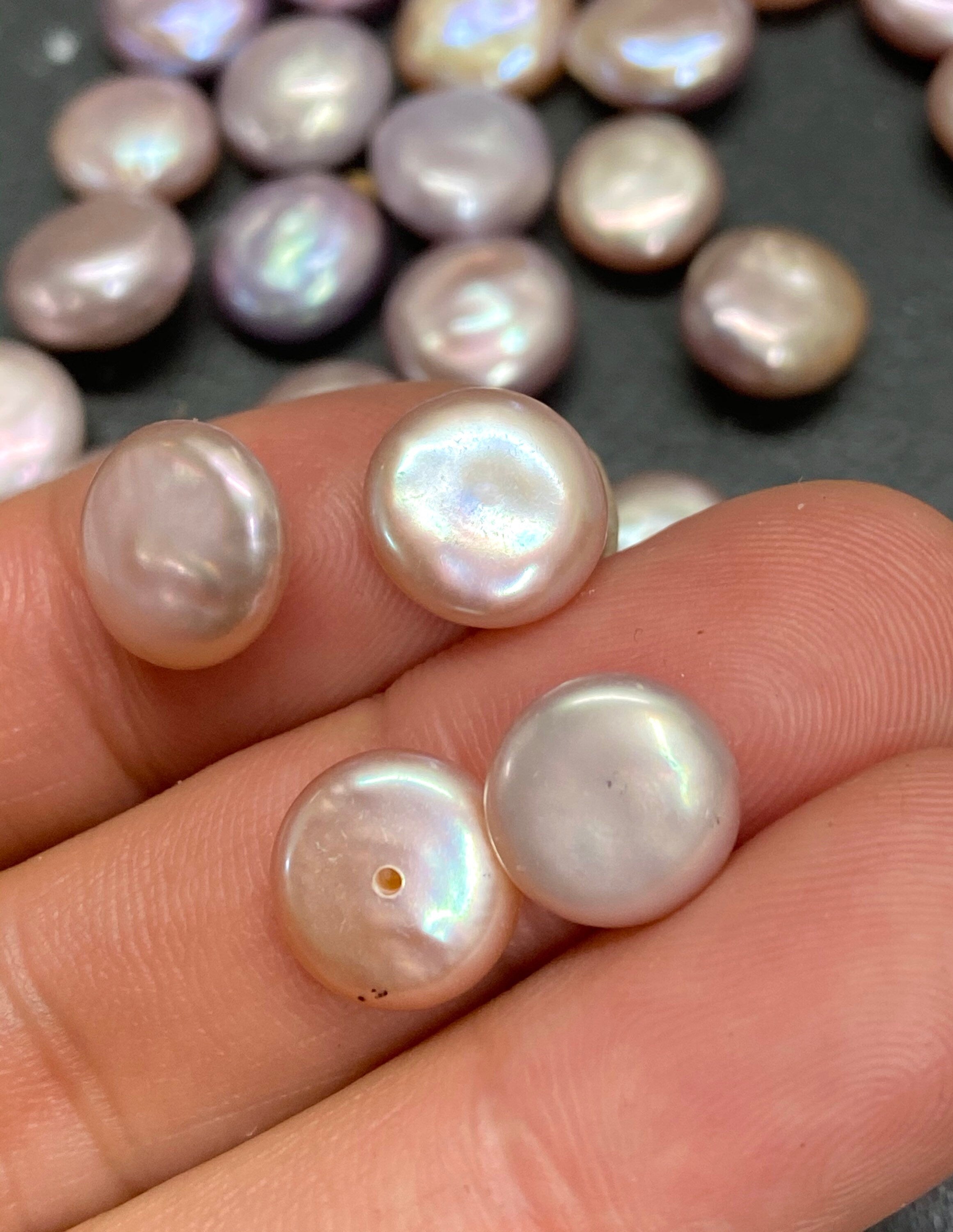 AAAA 10.5mm--11.5mm Round Coin Freshwater Pearl, Luster Half Drilled natural color Genuine Loose Pearl Beads, matched earring pairs #EP9015