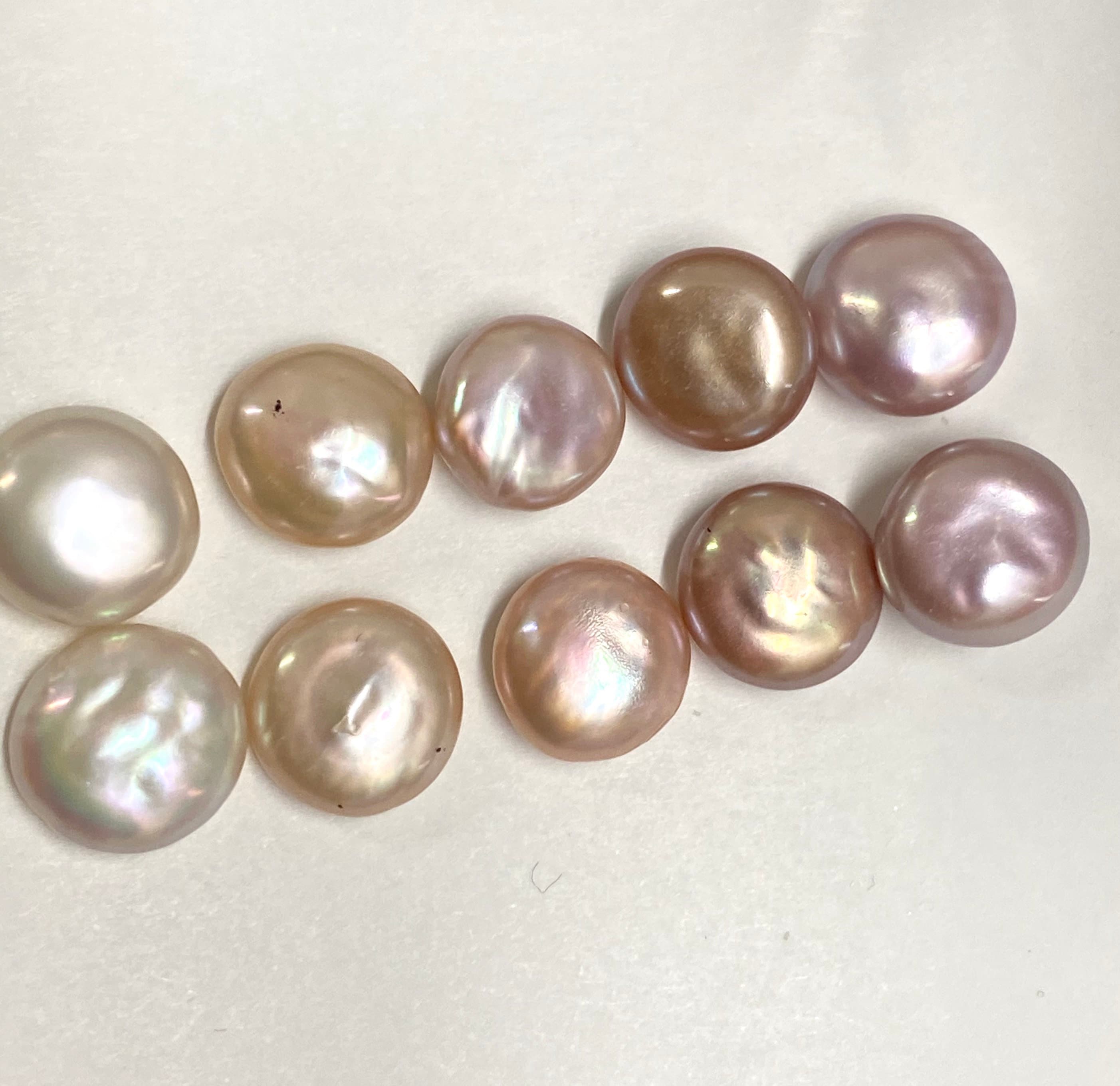 AAAA 10.5mm--11.5mm Round Coin Freshwater Pearl, Luster Half Drilled natural color Genuine Loose Pearl Beads, matched earring pairs #EP9015