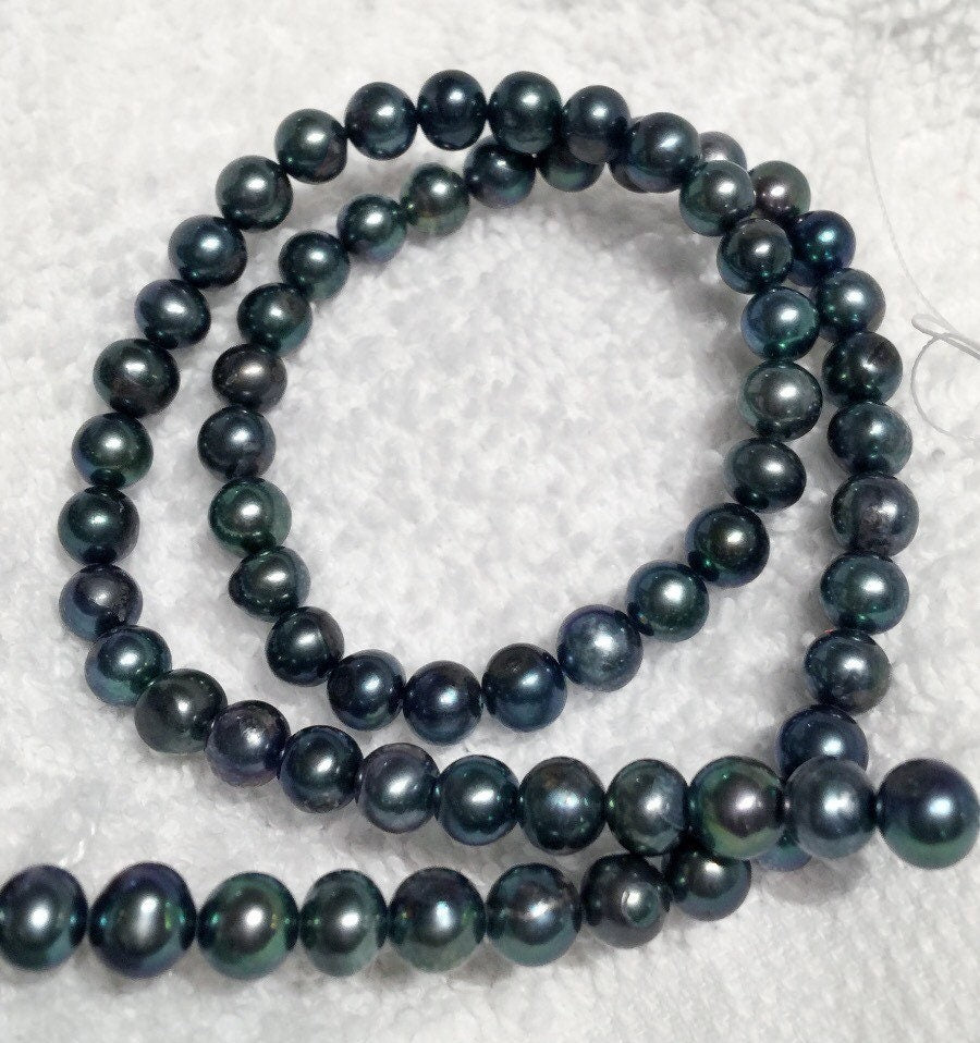 AA 6-7mm round potato Freshwater Pearl Peacock Black blue Green genuine pearl beads--smooth Full Strand 15" 70pc  #RS2050