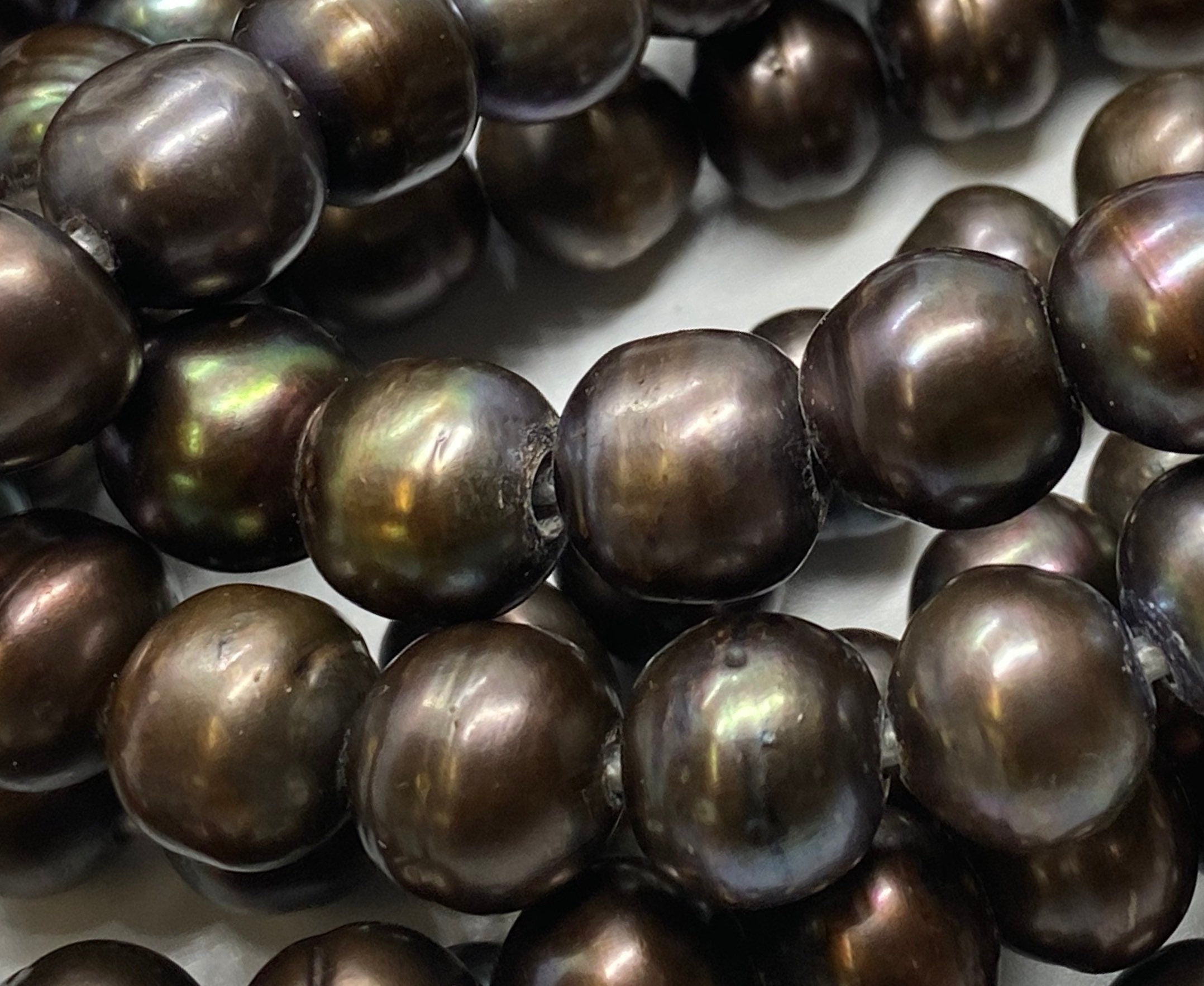 11-12mm A-AA Off round Freshwater Pearl Large hole 2.2mm 3mm Potato Pearl Dark Brown 8pc genuine pearl beads #LH81009