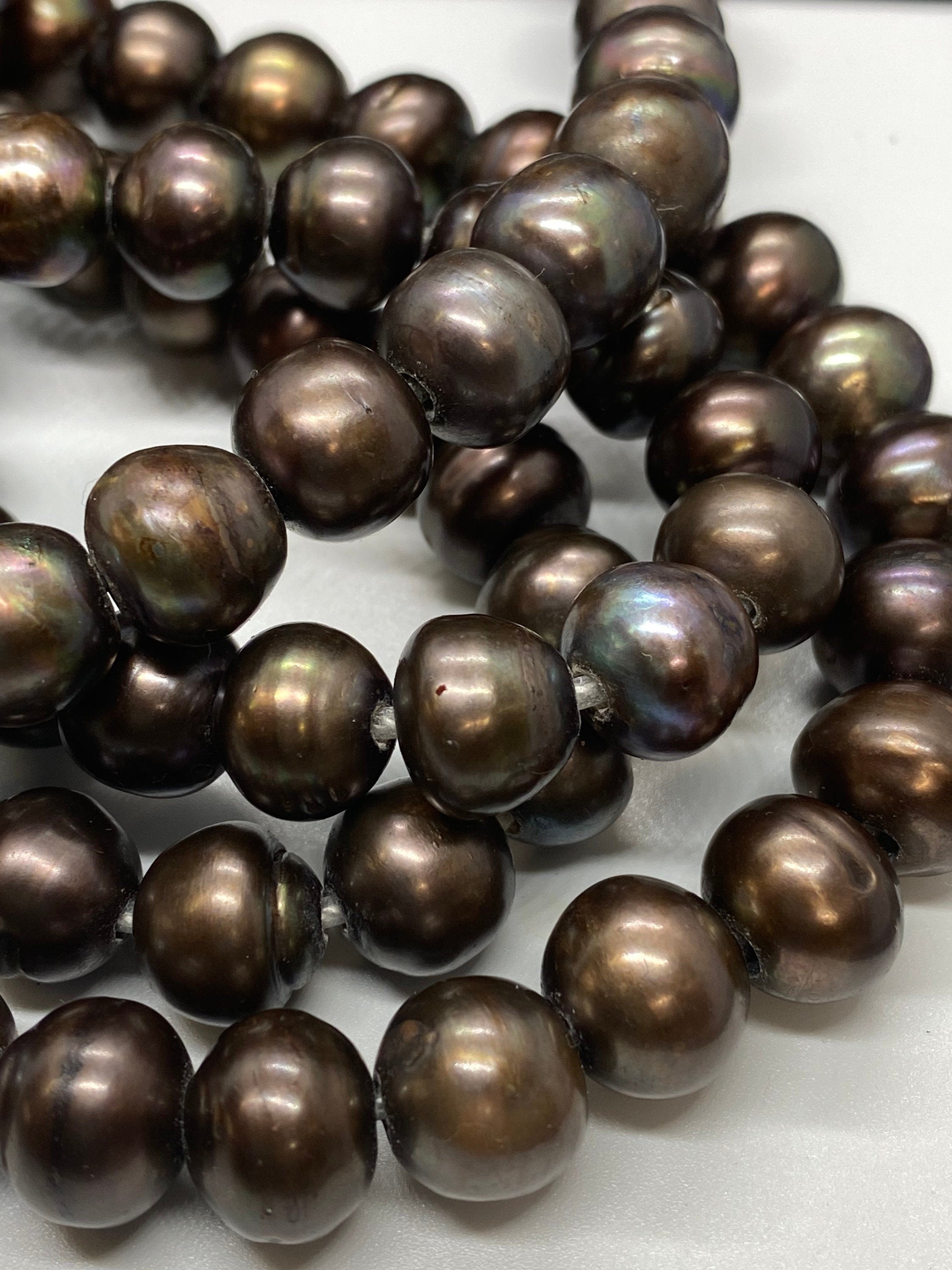 11-12mm A-AA Off round Freshwater Pearl Large hole 2.2mm 3mm Potato Pearl Dark Brown 8pc genuine pearl beads #LH81009