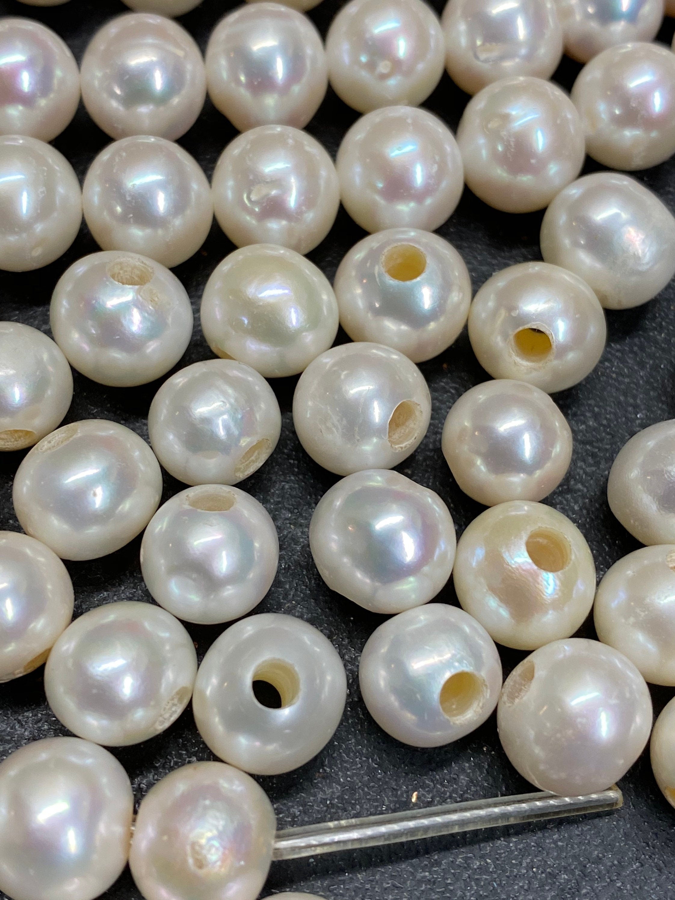 AA 9.5-10mm Large Hole Pearl, Round potato Freshwater Pearl, Ivory white loose pearl beads set 2.2mm 3mm hole SALE 30% OFF #LH8010A
