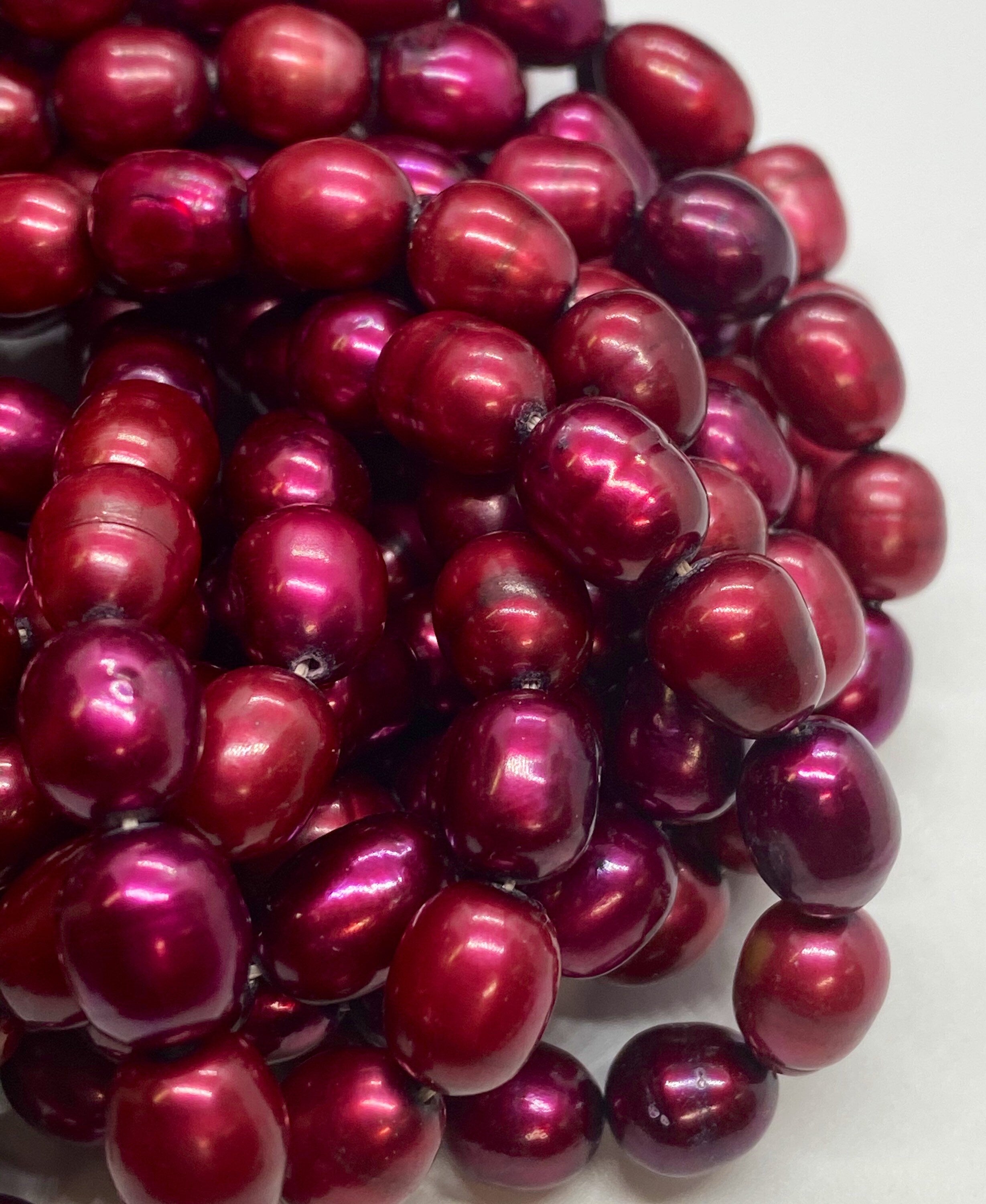AA+ 8-9mmX9-12mm Rice Baroque Freshwater Pearl fire red oval baroque pearl beads--15" full strand 36+ pc---wholesale deal #DR3043