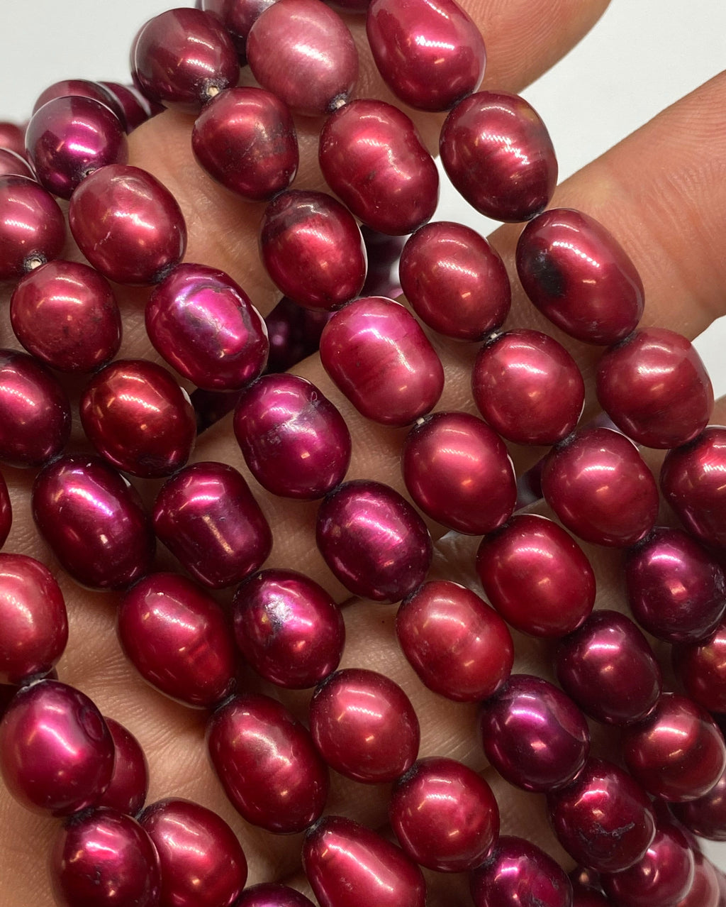AA+ 8-9mmX9-12mm Rice Baroque Freshwater Pearl fire red oval baroque pearl beads--15" full strand 36+ pc---wholesale deal #DR3043
