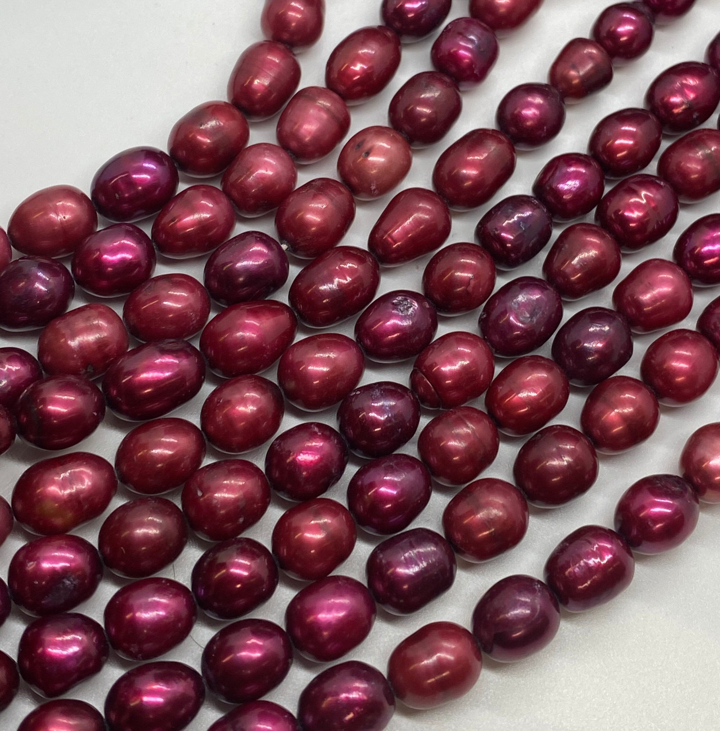 AA+ 8-9mmX9-12mm Rice Baroque Freshwater Pearl fire red oval baroque pearl beads--15" full strand 36+ pc---wholesale deal #DR3043